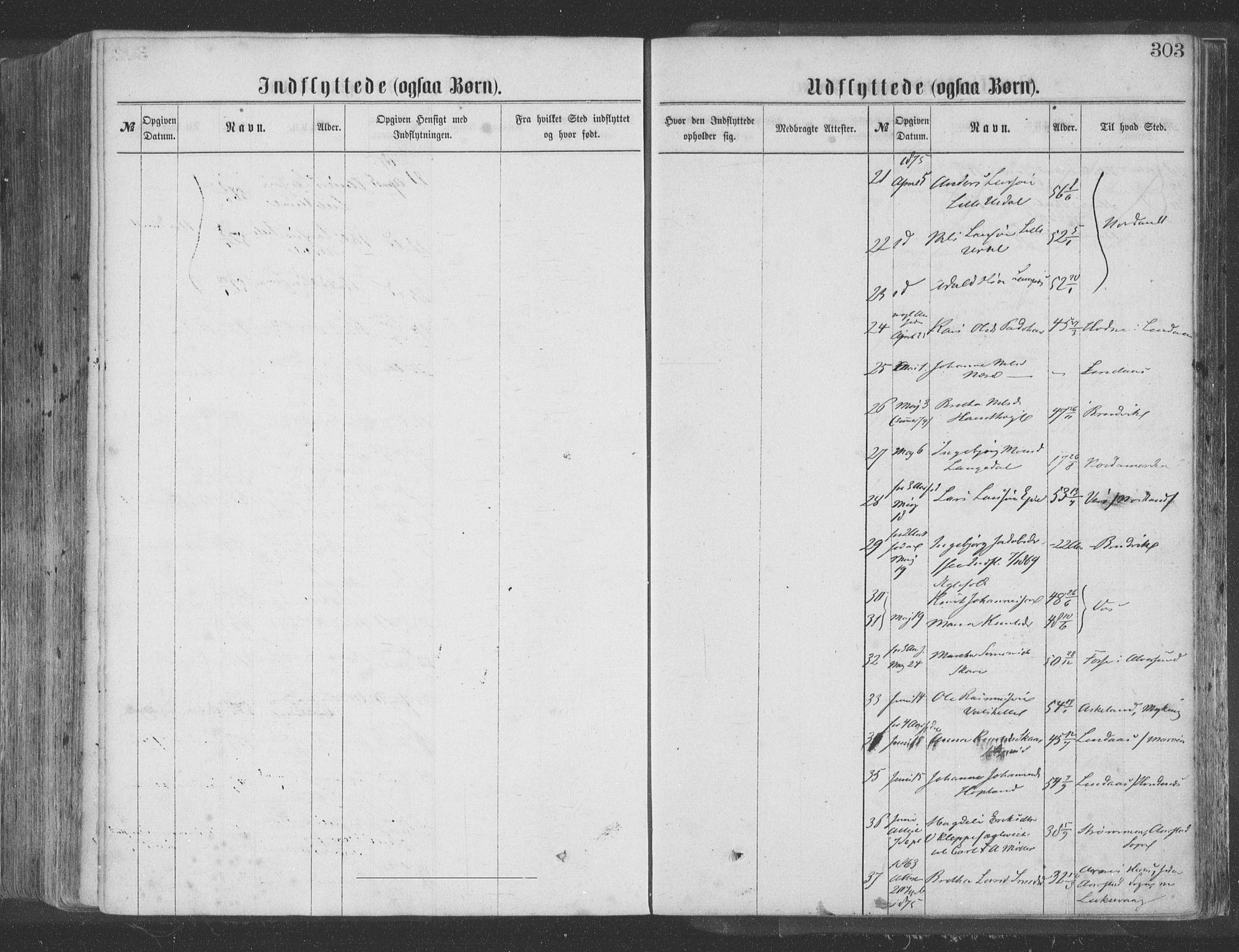 Hosanger sokneprestembete, AV/SAB-A-75801/H/Haa: Parish register (official) no. A 9, 1864-1876, p. 303