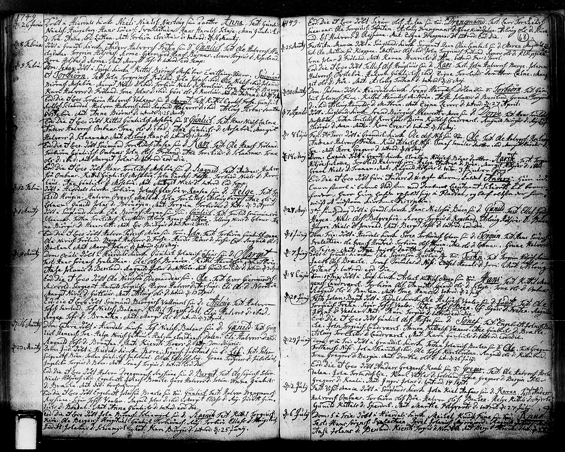 Hjartdal kirkebøker, SAKO/A-270/F/Fa/L0003: Parish register (official) no. I 3, 1727-1775, p. 68