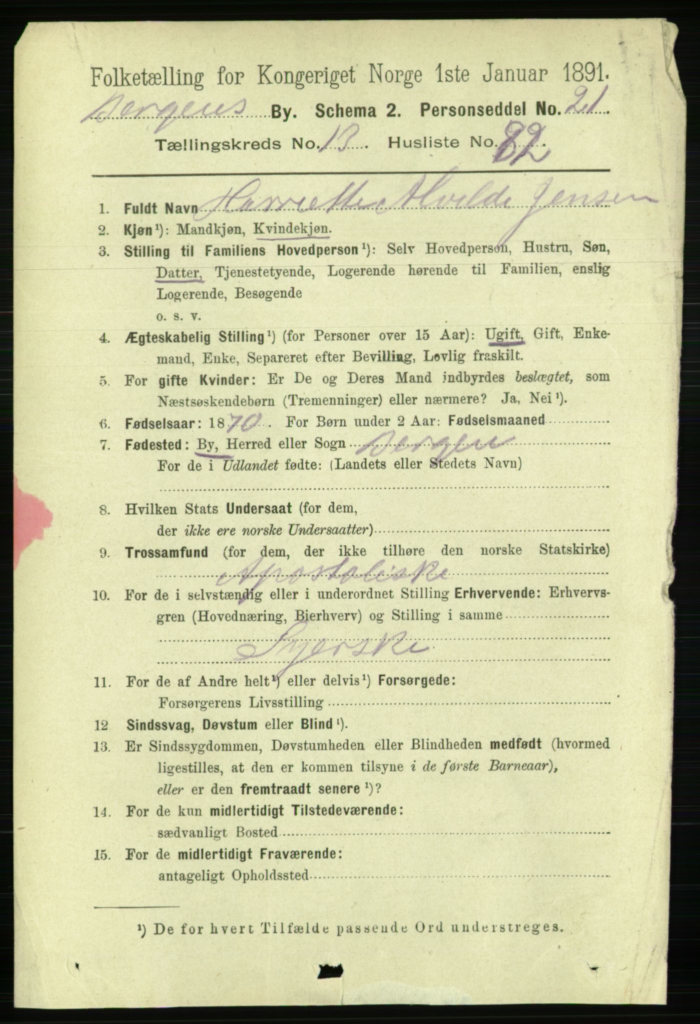 RA, 1891 Census for 1301 Bergen, 1891, p. 23276