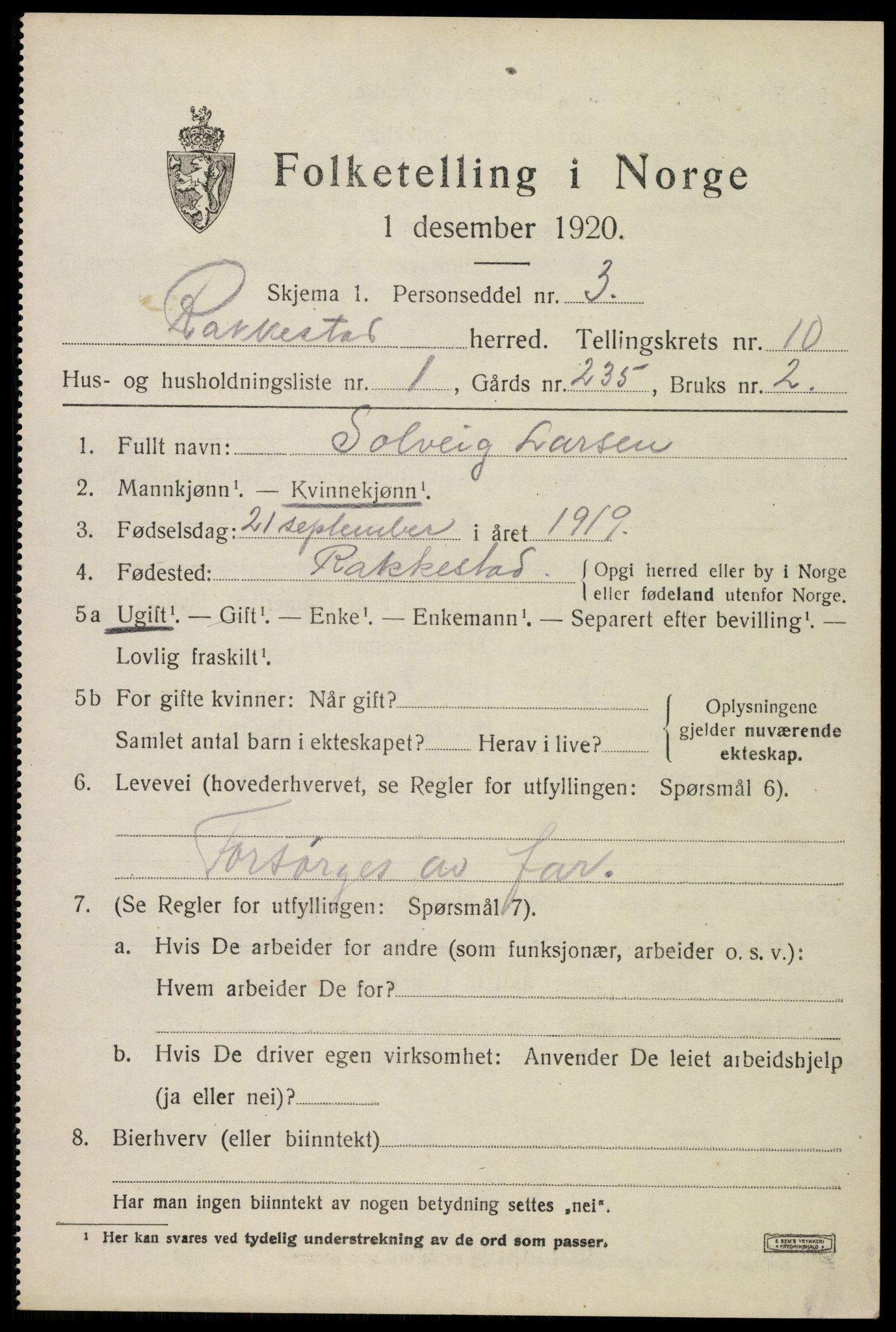 SAO, 1920 census for Rakkestad, 1920, p. 8513