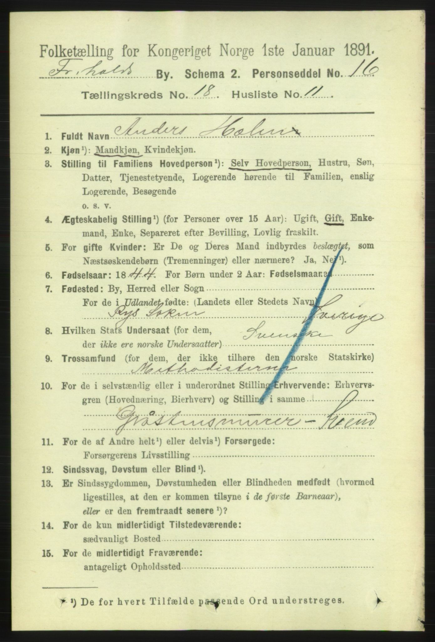 RA, 1891 census for 0101 Fredrikshald, 1891, p. 11492