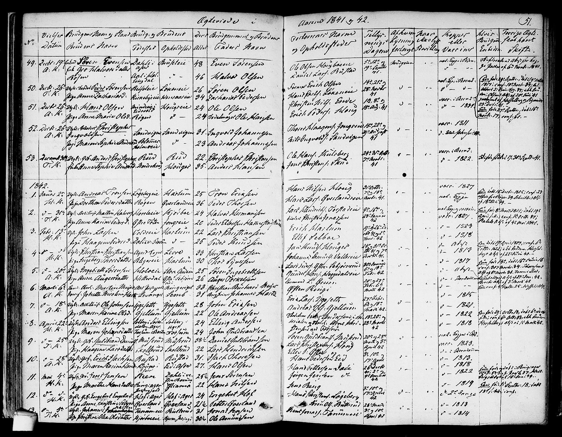 Asker prestekontor Kirkebøker, SAO/A-10256a/F/Fa/L0010: Parish register (official) no. I 10, 1825-1878, p. 51