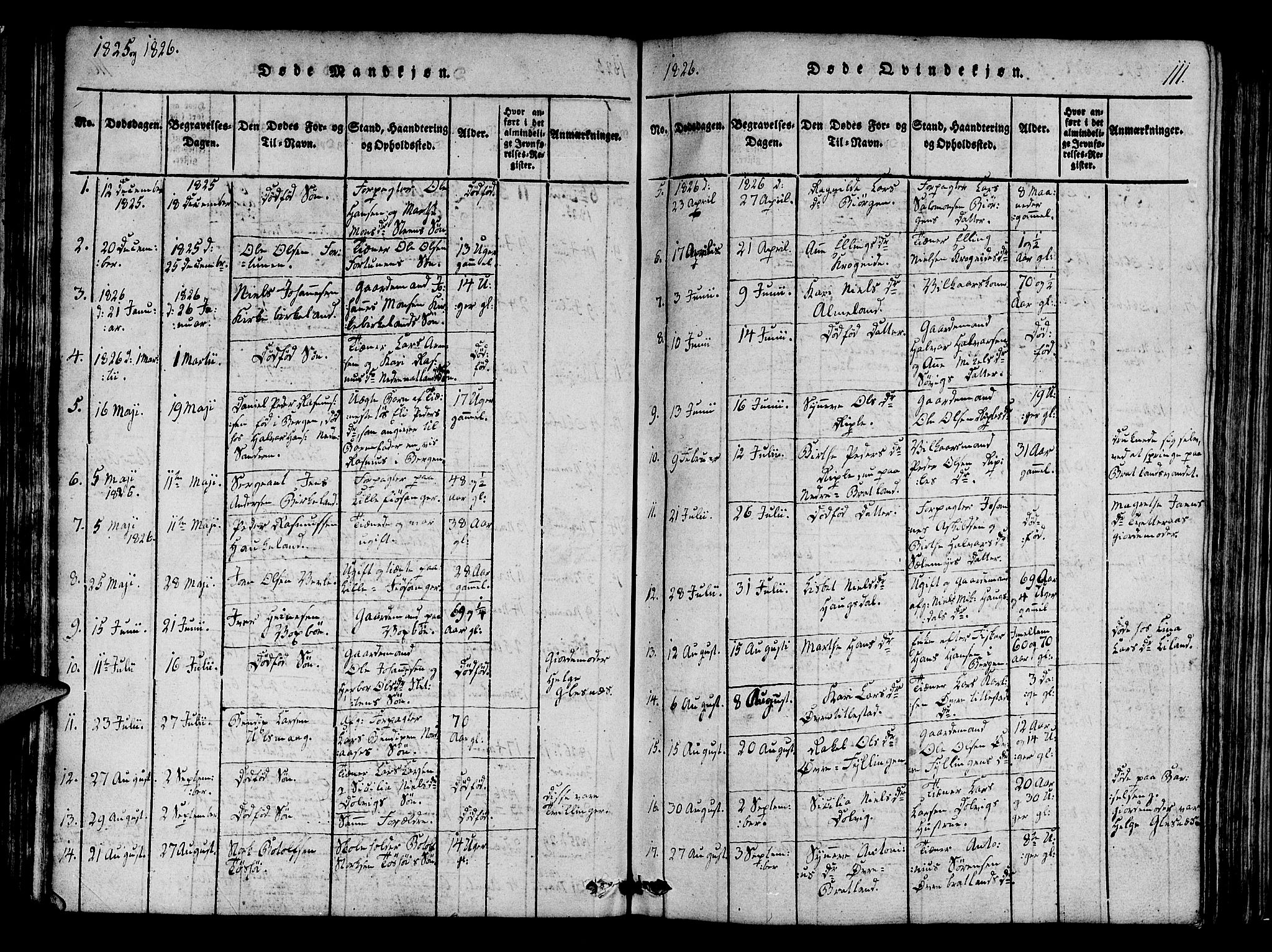 Fana Sokneprestembete, SAB/A-75101/H/Haa/Haaa/L0007: Parish register (official) no. A 7, 1816-1828, p. 111