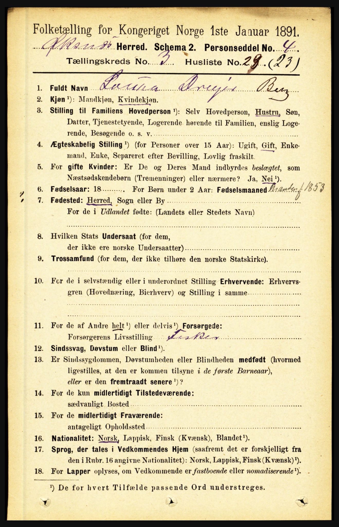 RA, 1891 census for 1868 Øksnes, 1891, p. 1321