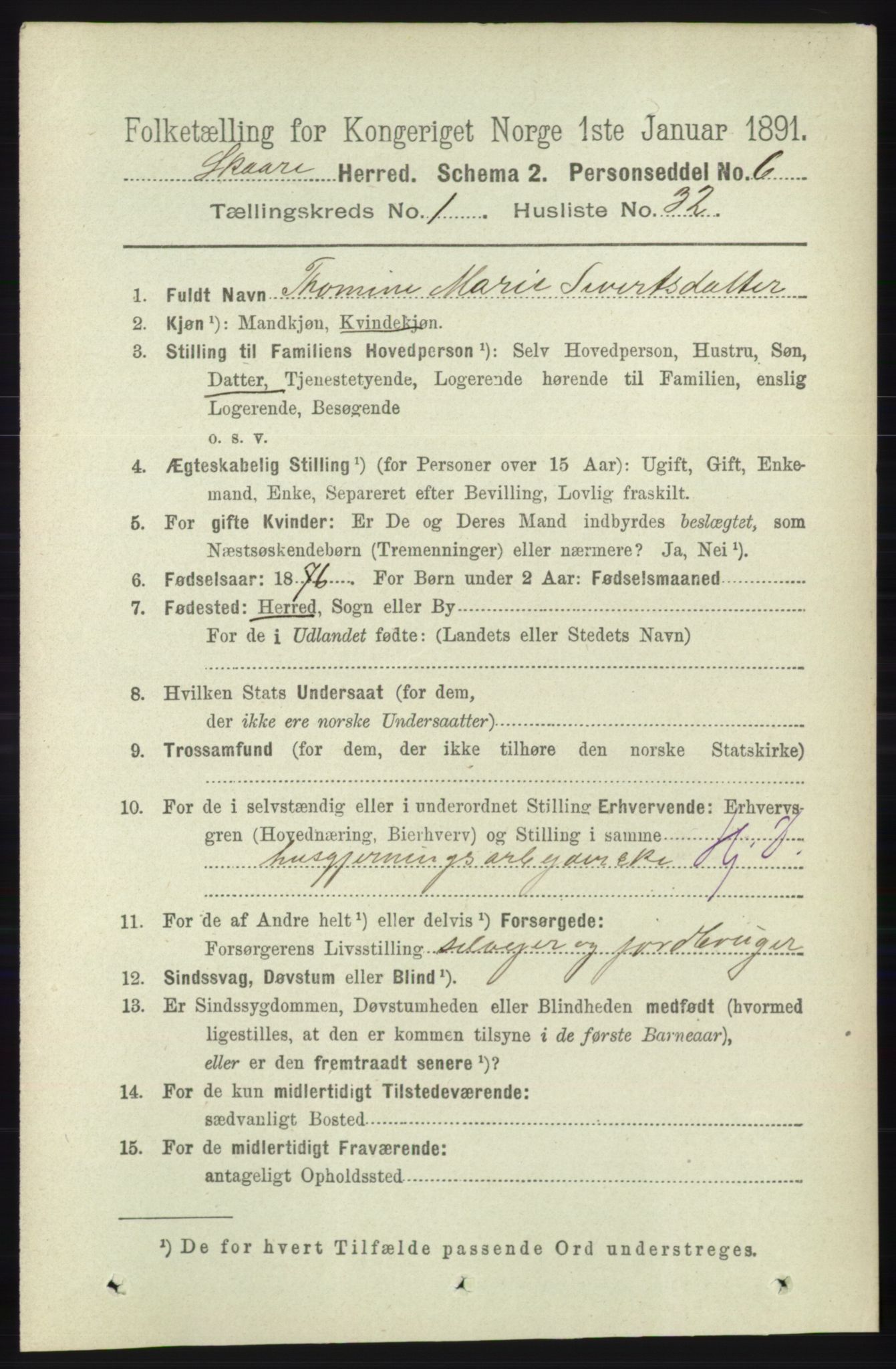 RA, 1891 census for 1153 Skåre, 1891, p. 307