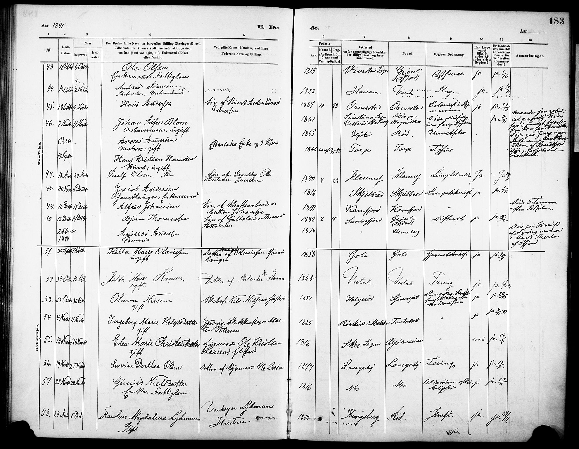 Sandar kirkebøker, AV/SAKO-A-243/F/Fa/L0013: Parish register (official) no. 13, 1883-1895, p. 183