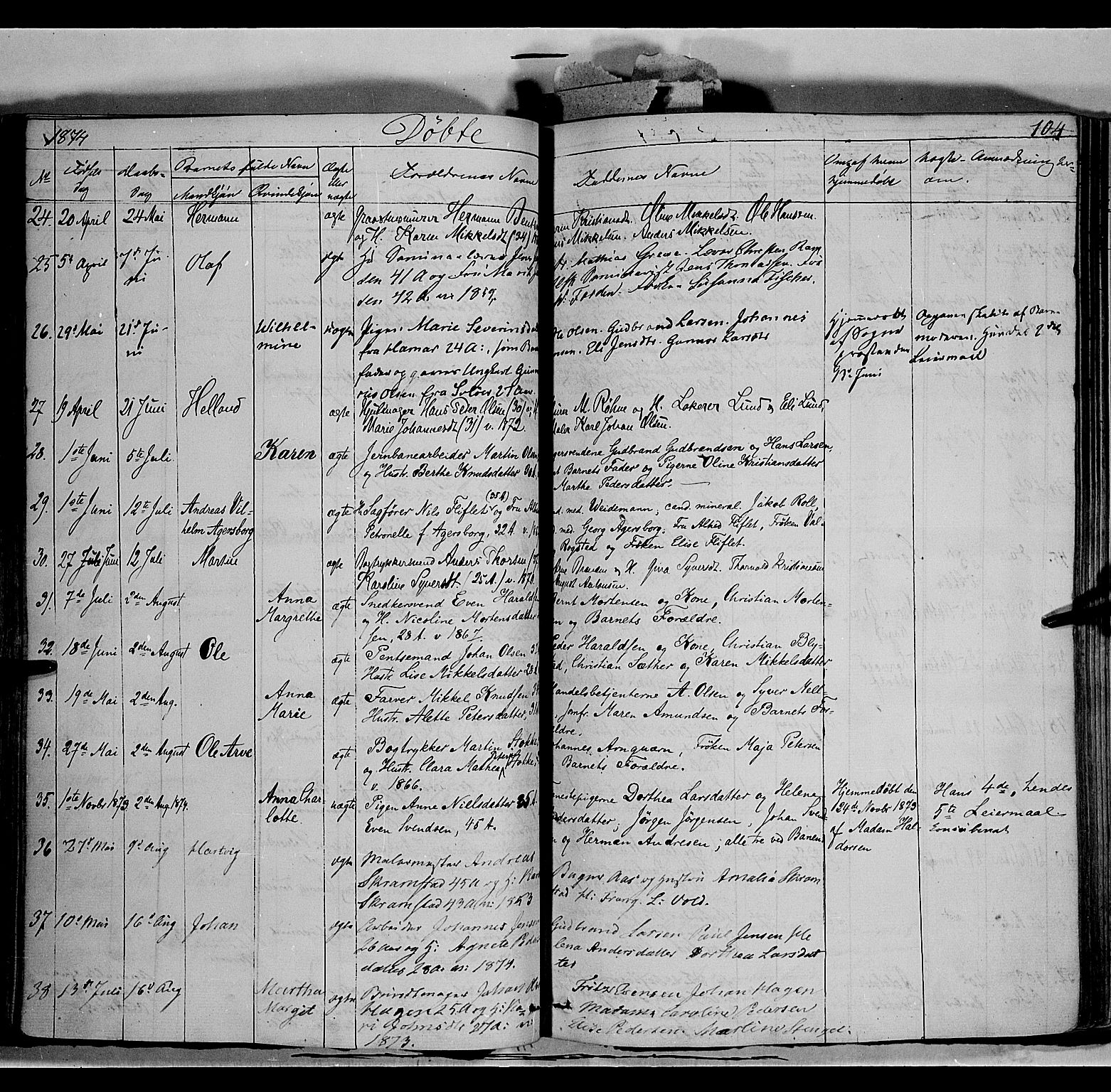 Vang prestekontor, Hedmark, AV/SAH-PREST-008/H/Ha/Haa/L0011: Parish register (official) no. 11, 1852-1877, p. 104