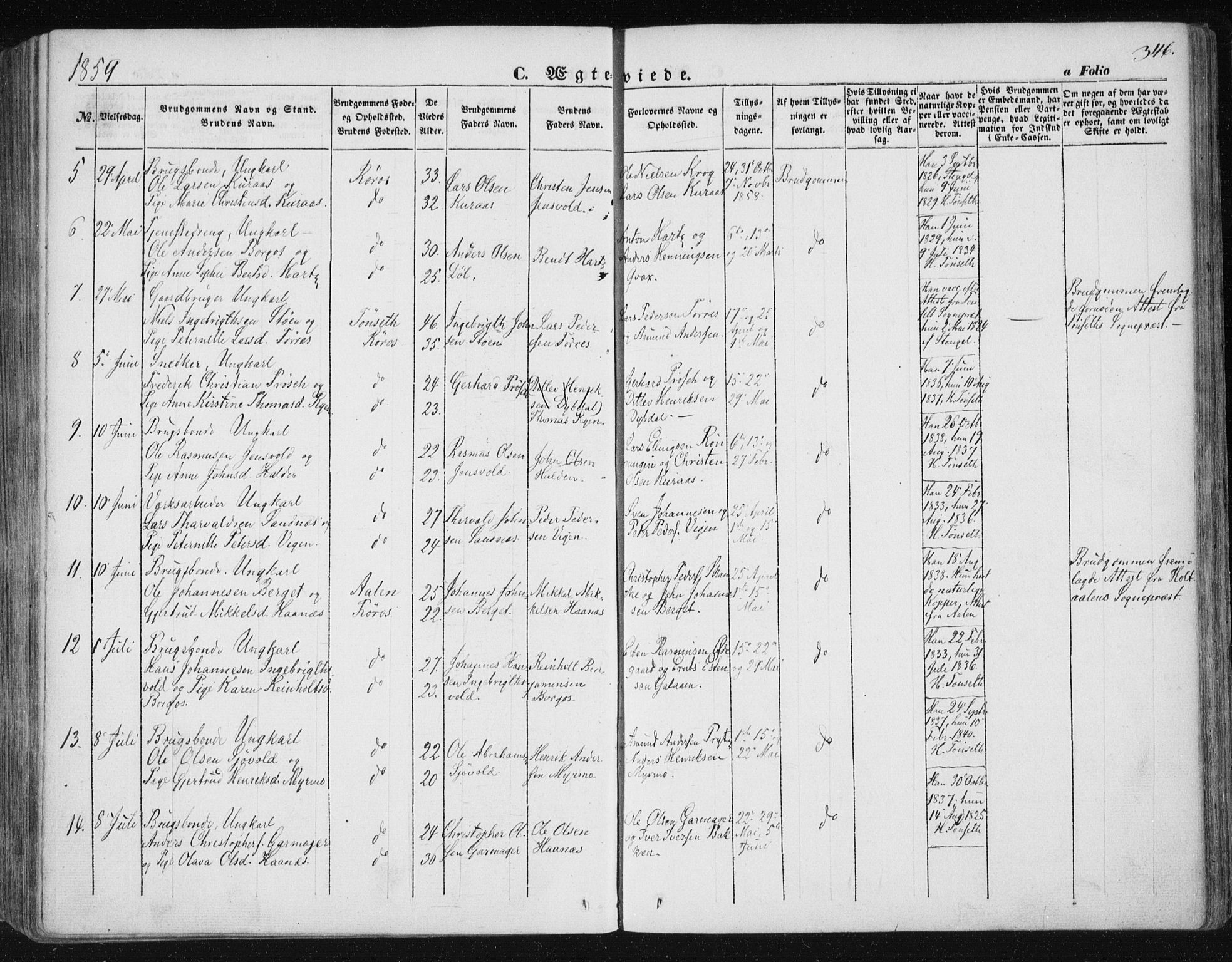 Ministerialprotokoller, klokkerbøker og fødselsregistre - Sør-Trøndelag, SAT/A-1456/681/L0931: Parish register (official) no. 681A09, 1845-1859, p. 346