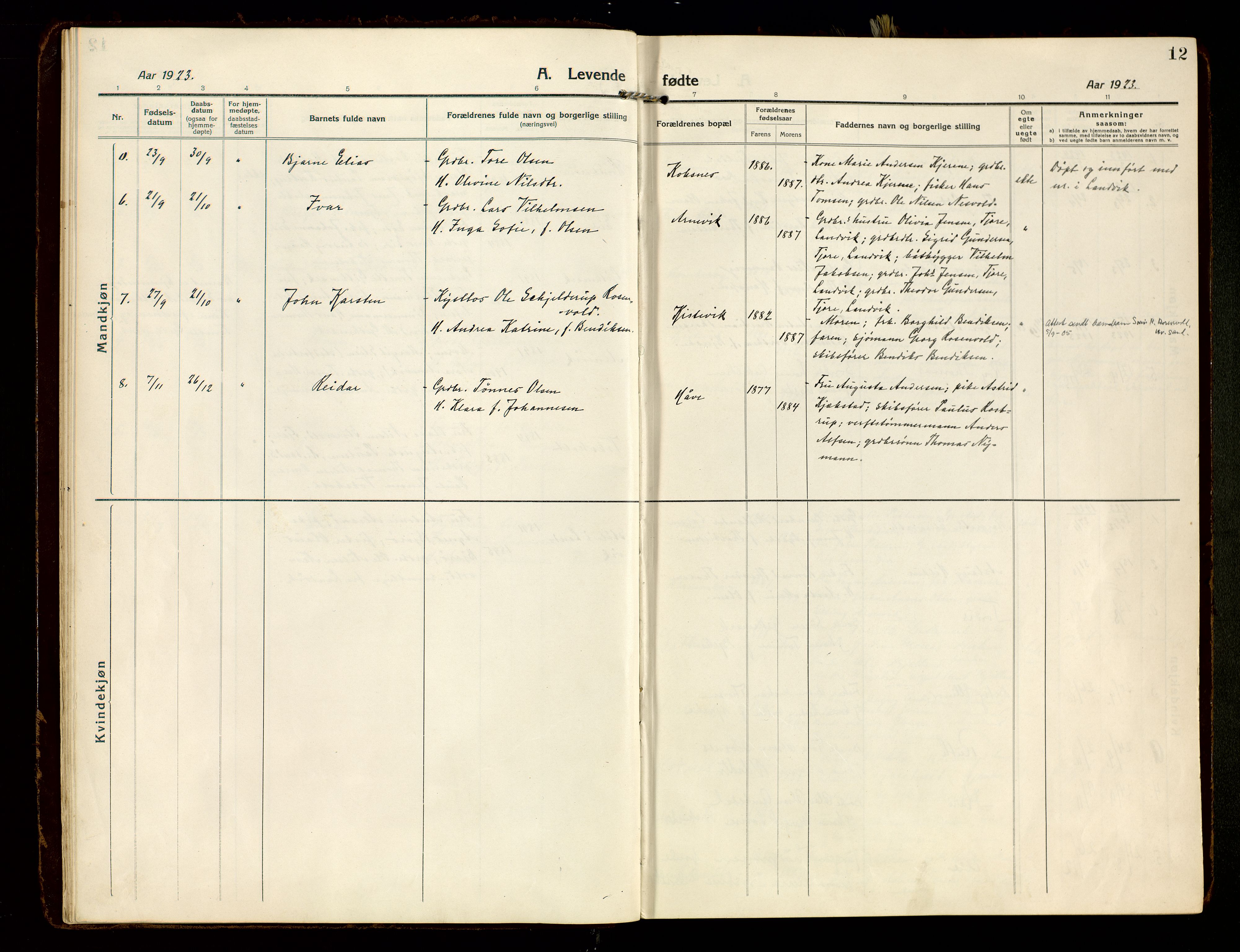 Hommedal sokneprestkontor, SAK/1111-0023/F/Fa/Faa/L0004: Parish register (official) no. A 4, 1916-1945, p. 12