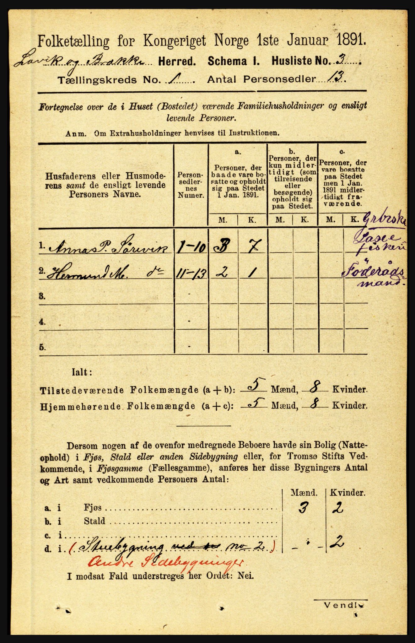 RA, 1891 census for 1415 Lavik og Brekke, 1891, p. 34