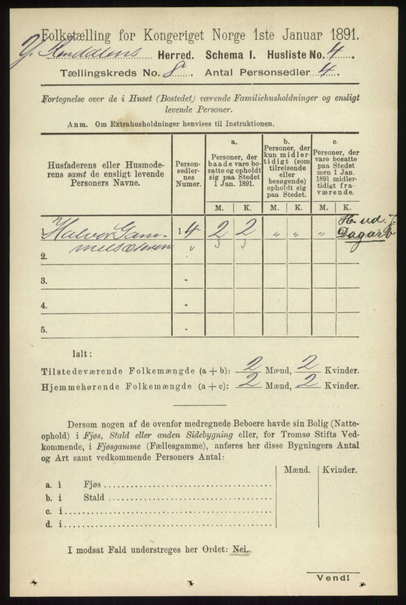 RA, 1891 census for 0432 Ytre Rendal, 1891, p. 2051