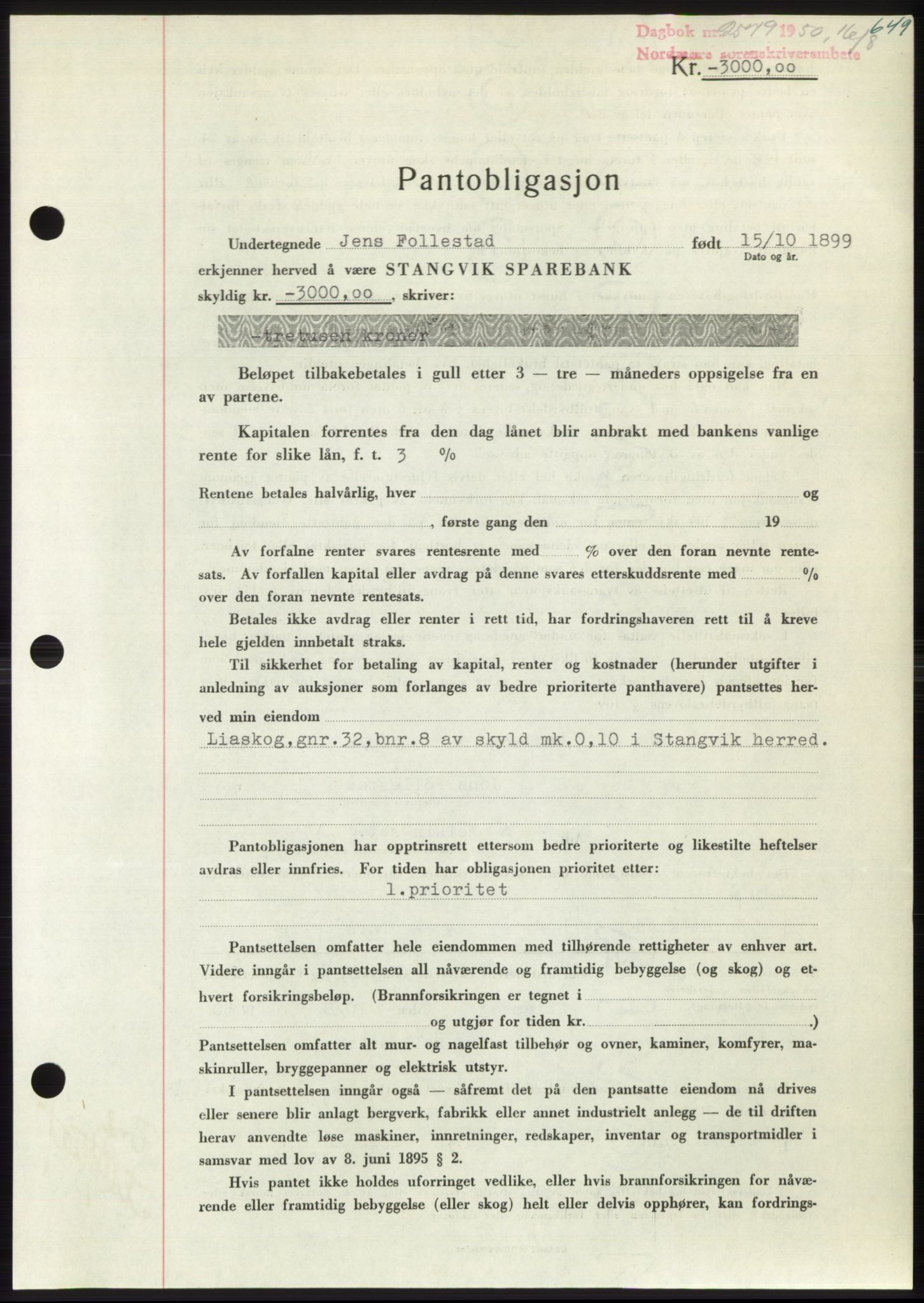 Nordmøre sorenskriveri, AV/SAT-A-4132/1/2/2Ca: Mortgage book no. B105, 1950-1950, Diary no: : 2579/1950