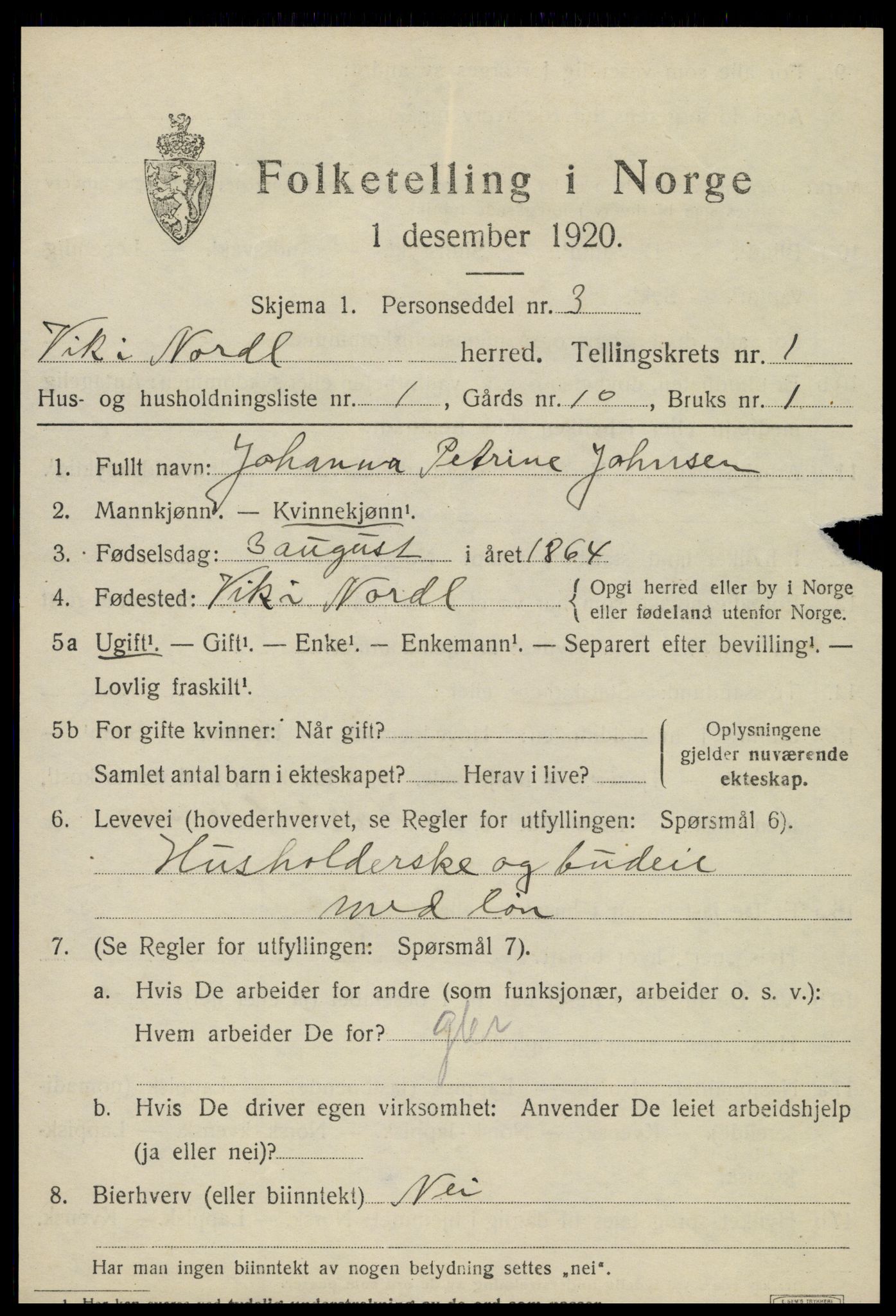 SAT, 1920 census for Vik, 1920, p. 939