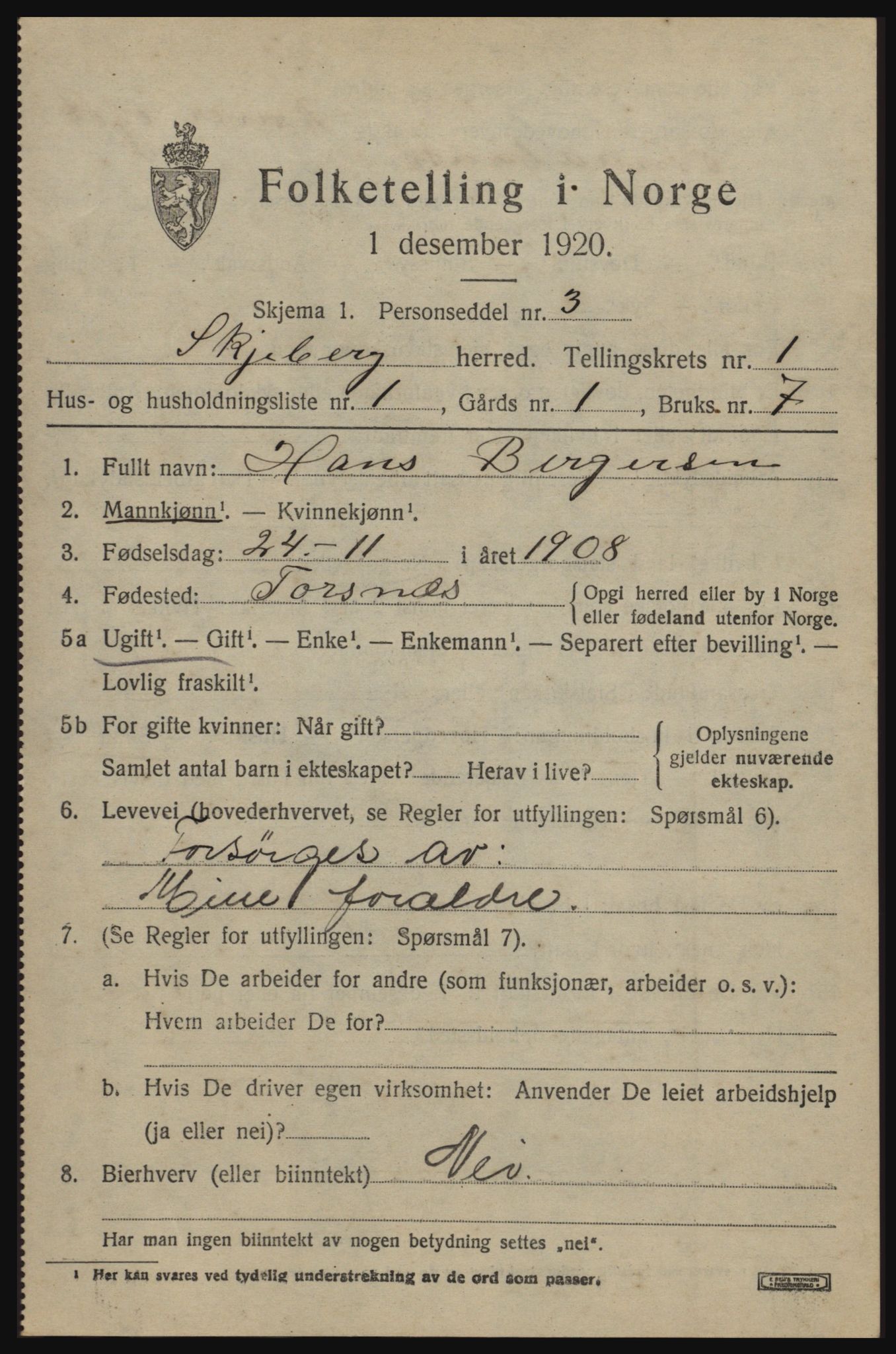 SAO, 1920 census for Skjeberg, 1920, p. 2365