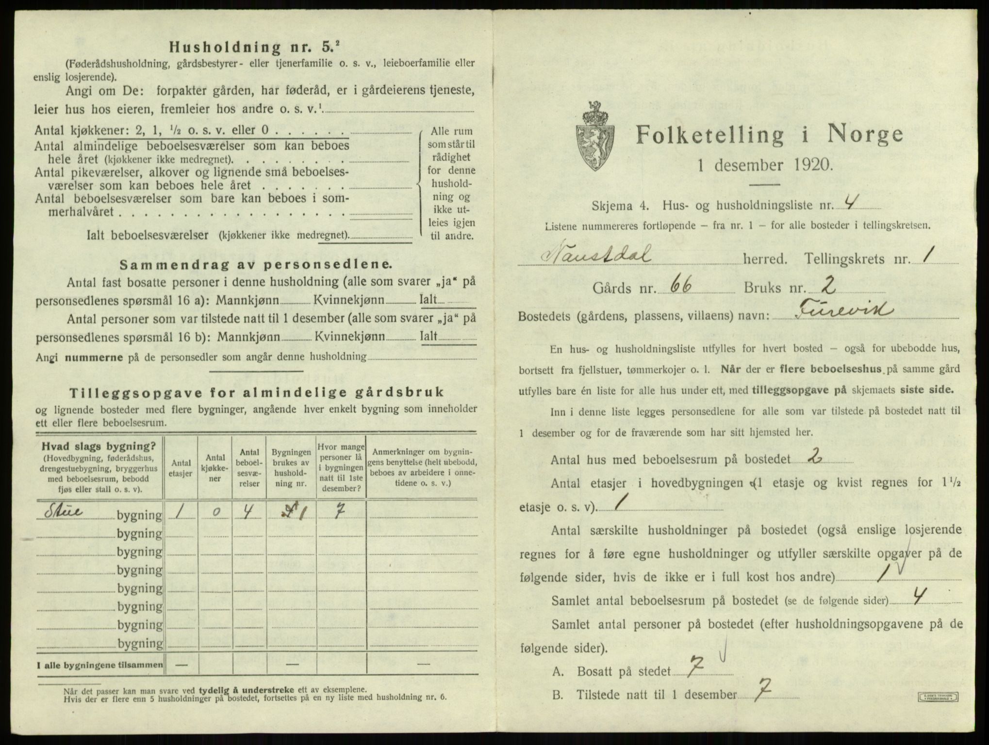 SAB, 1920 census for Naustdal, 1920, p. 9