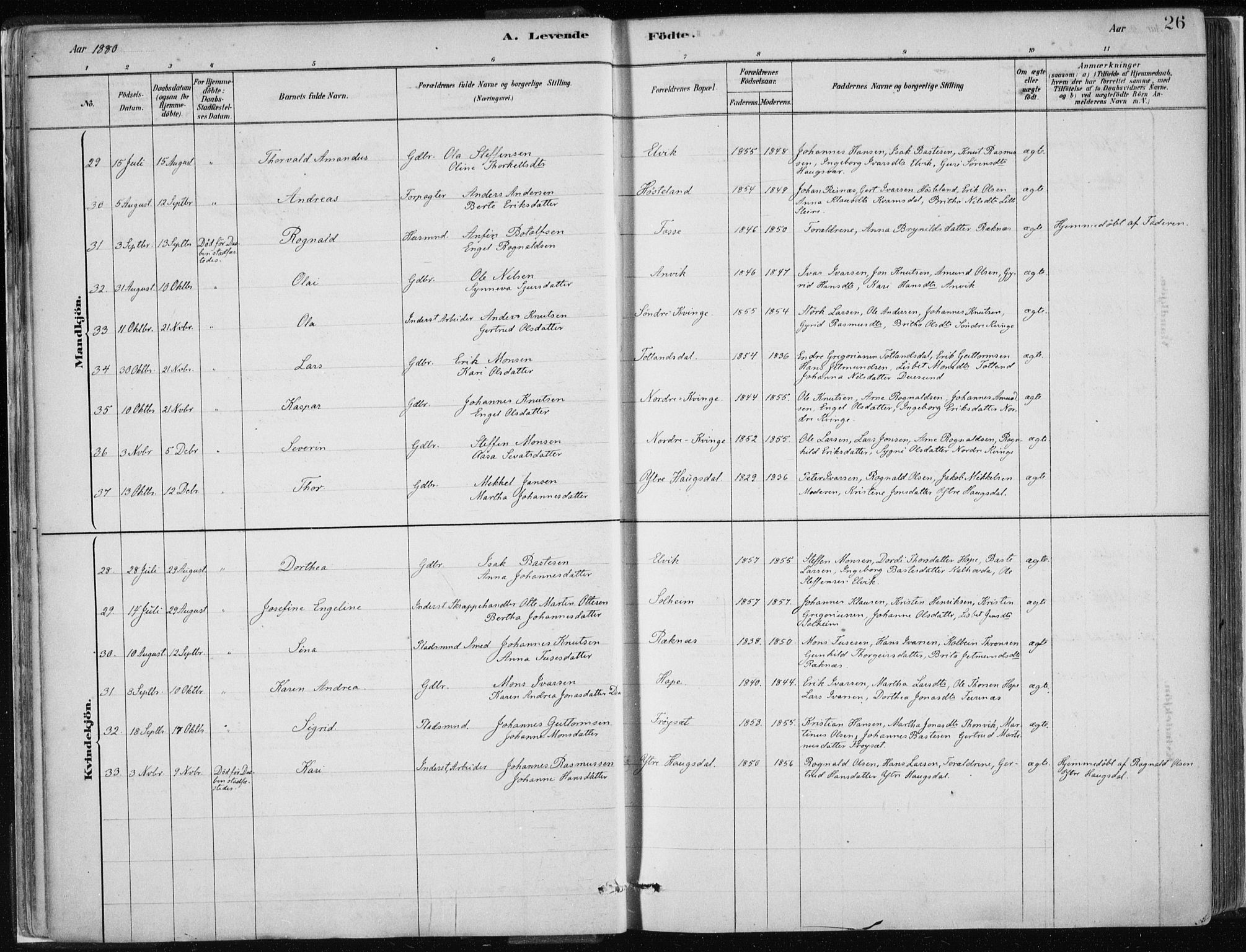 Masfjorden Sokneprestembete, SAB/A-77001: Parish register (official) no. B  1, 1876-1899, p. 26
