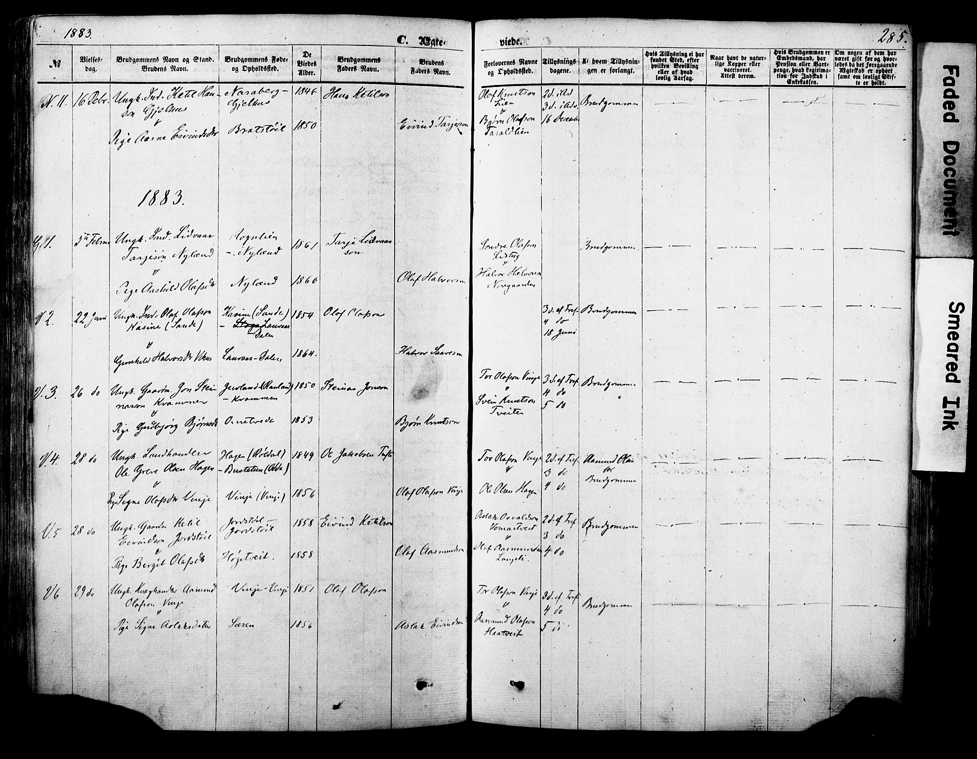 Vinje kirkebøker, SAKO/A-312/F/Fa/L0005: Parish register (official) no. I 5, 1870-1886, p. 285