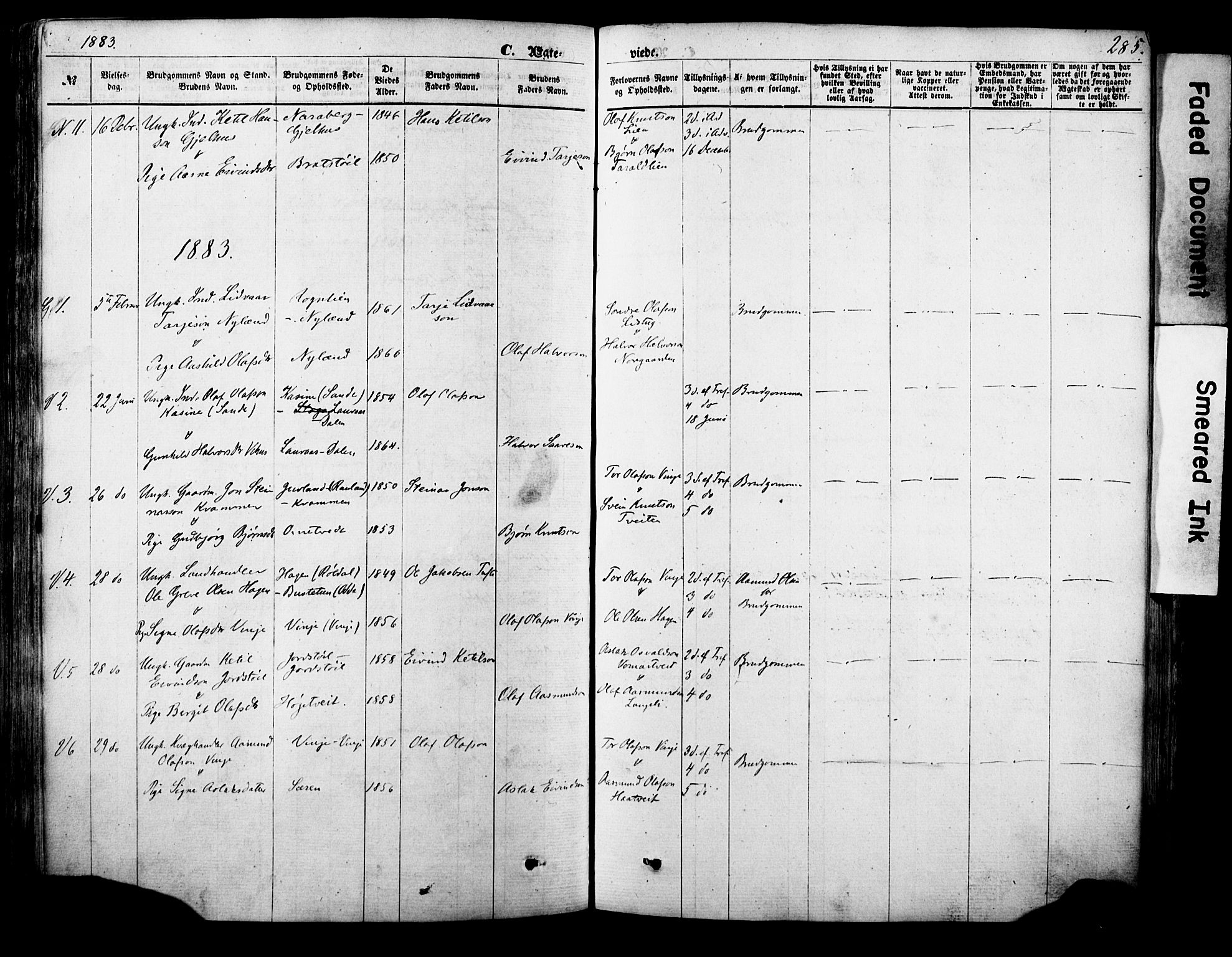 Vinje kirkebøker, AV/SAKO-A-312/F/Fa/L0005: Parish register (official) no. I 5, 1870-1886, p. 285