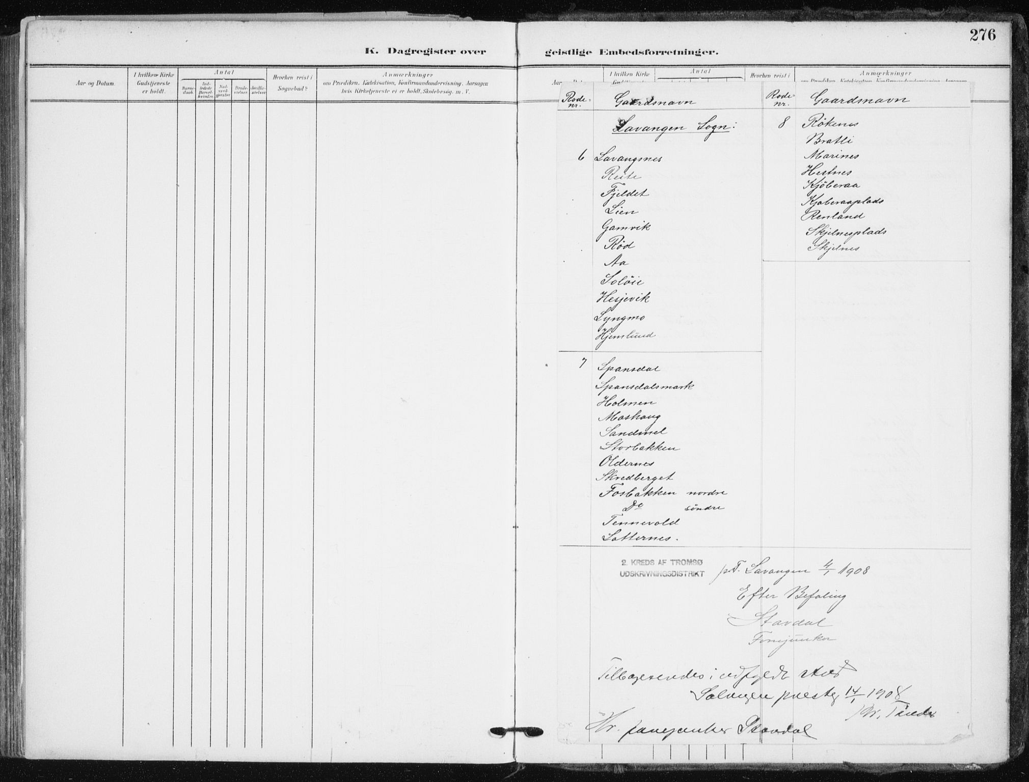 Salangen sokneprestembete, SATØ/S-1324/H/Ha/L0002kirke: Parish register (official) no. 2, 1902-1911, p. 276