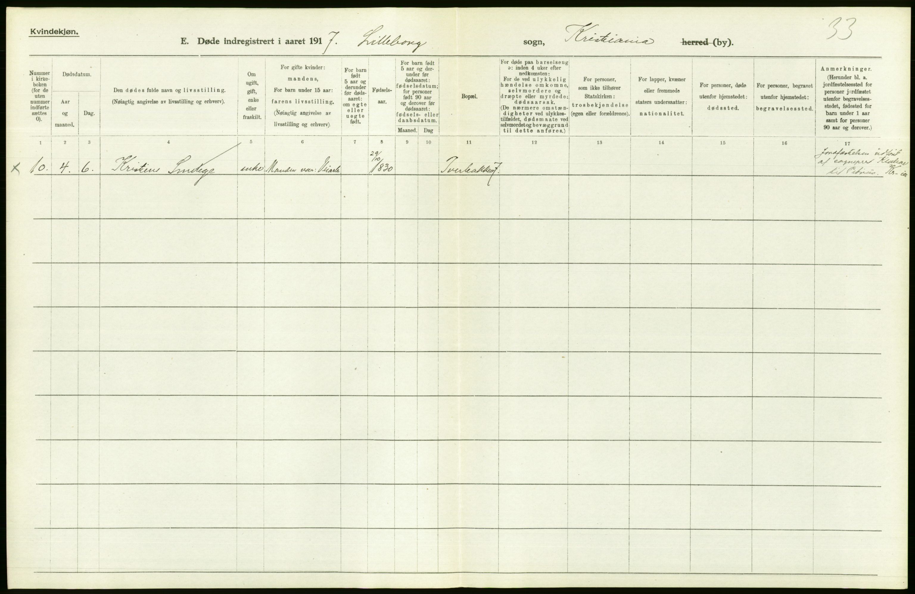 Statistisk sentralbyrå, Sosiodemografiske emner, Befolkning, AV/RA-S-2228/D/Df/Dfb/Dfbg/L0010: Kristiania: Døde, 1917, p. 150