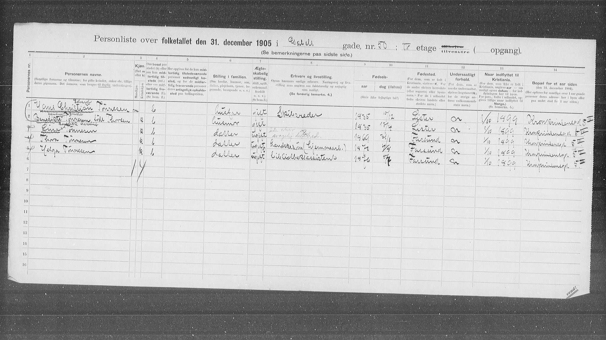 OBA, Municipal Census 1905 for Kristiania, 1905, p. 14980