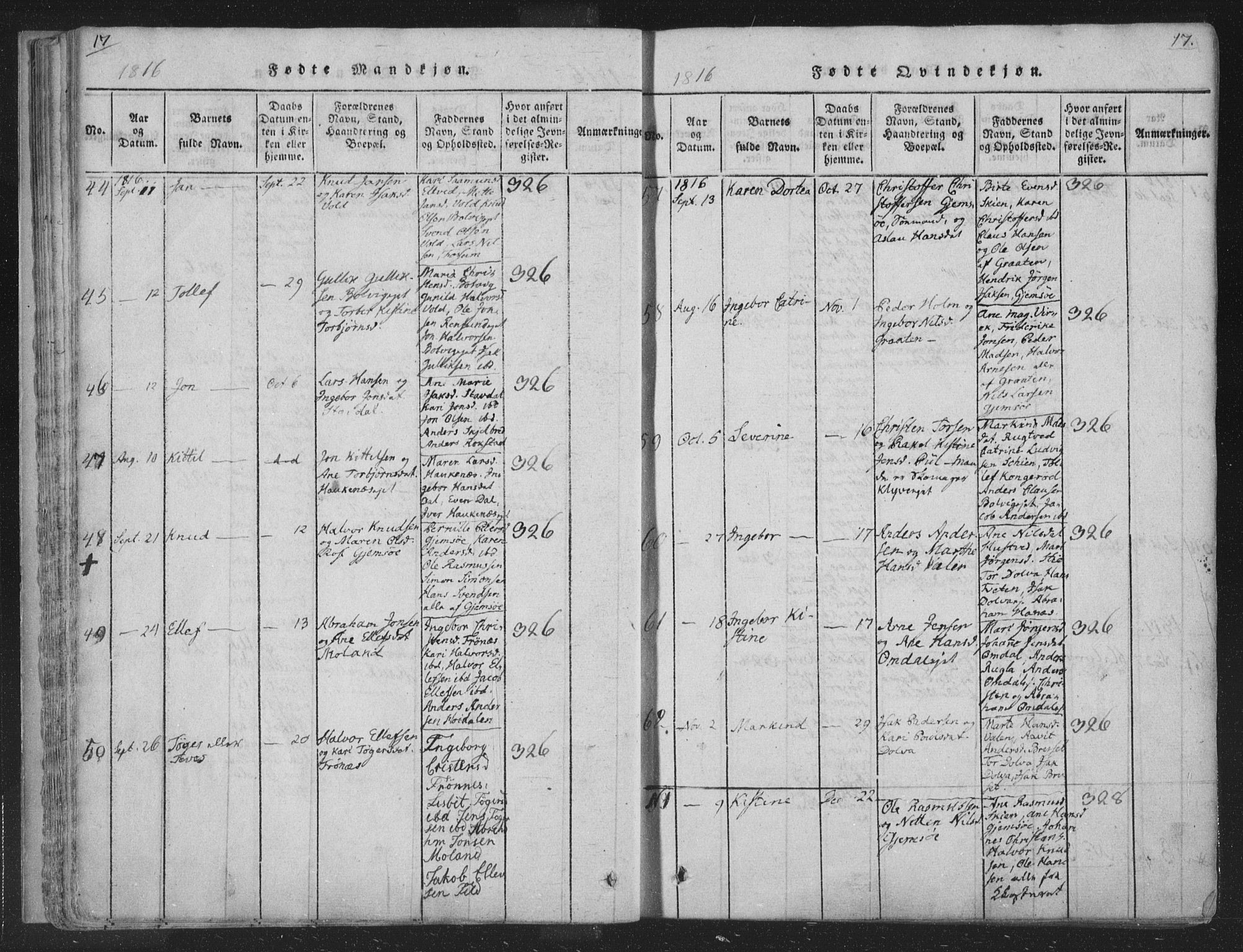 Solum kirkebøker, SAKO/A-306/F/Fa/L0004: Parish register (official) no. I 4, 1814-1833, p. 17