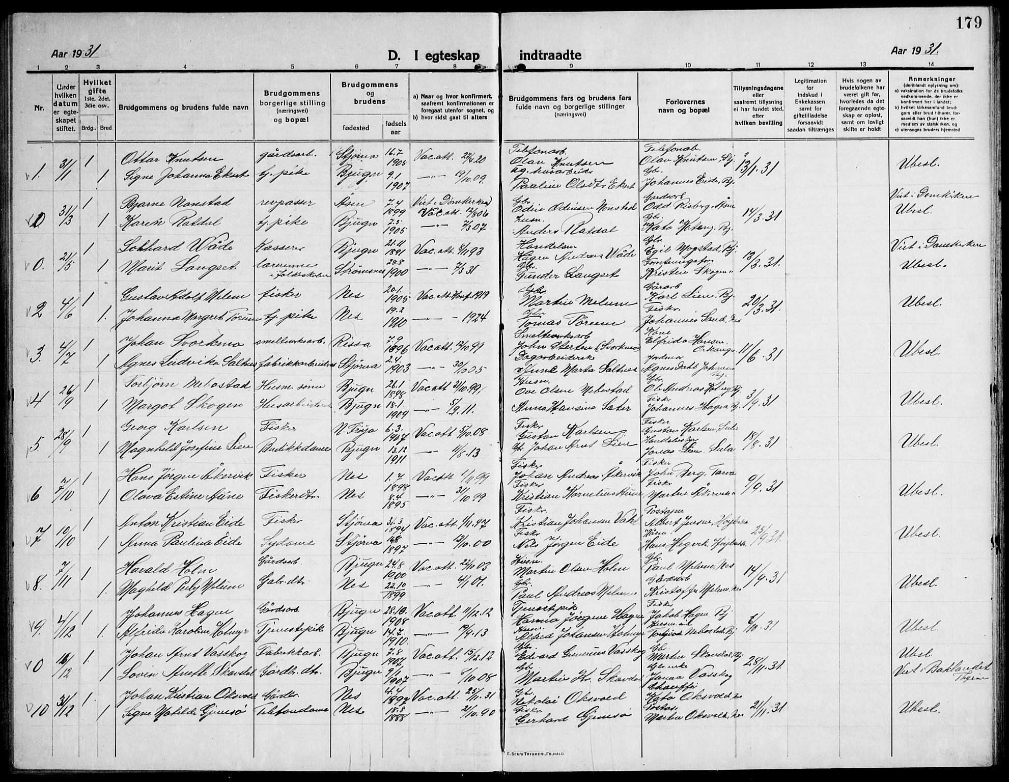 Ministerialprotokoller, klokkerbøker og fødselsregistre - Sør-Trøndelag, SAT/A-1456/651/L0648: Parish register (copy) no. 651C02, 1915-1945, p. 179