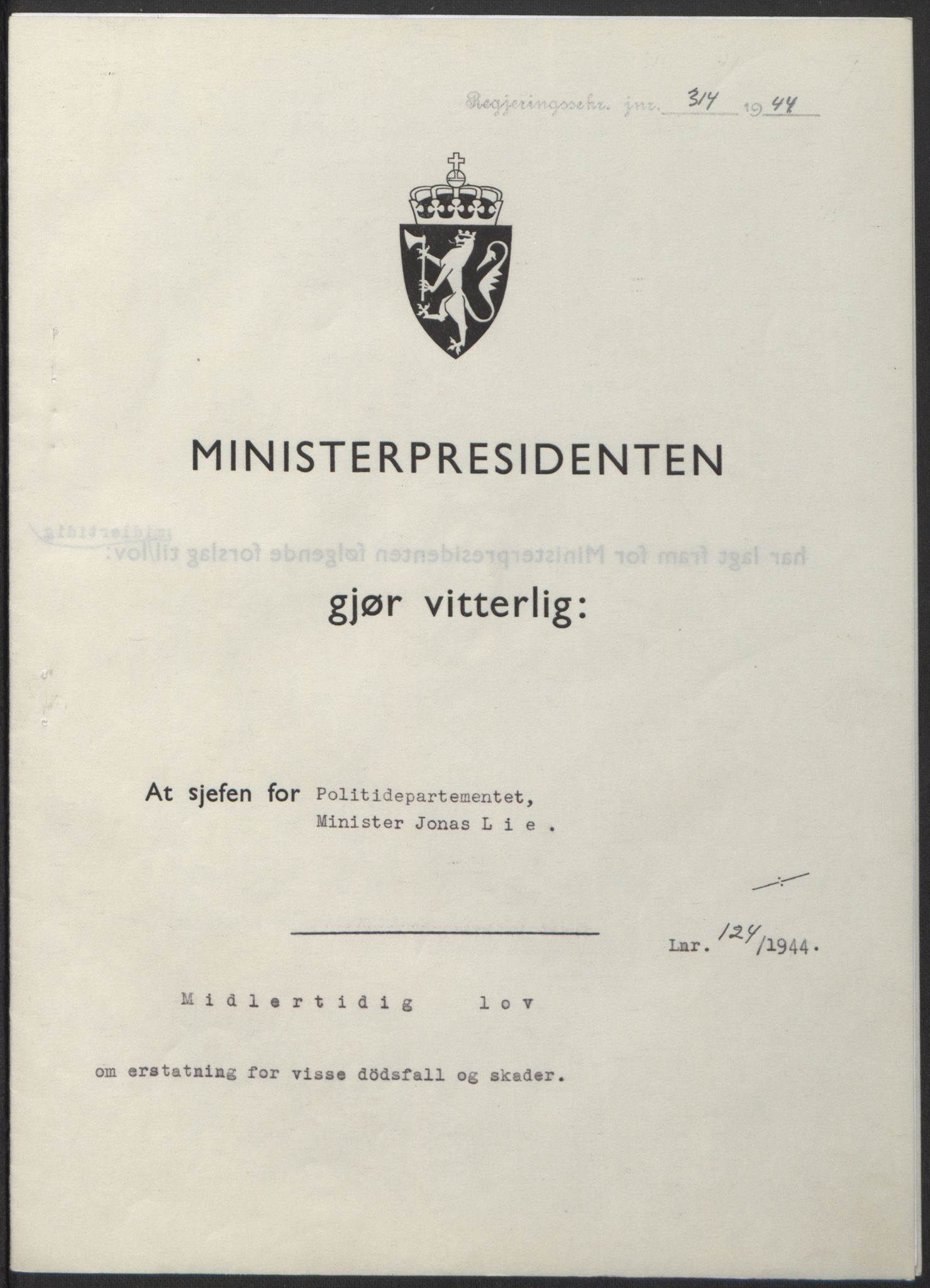 NS-administrasjonen 1940-1945 (Statsrådsekretariatet, de kommisariske statsråder mm), RA/S-4279/D/Db/L0100: Lover, 1944, p. 586