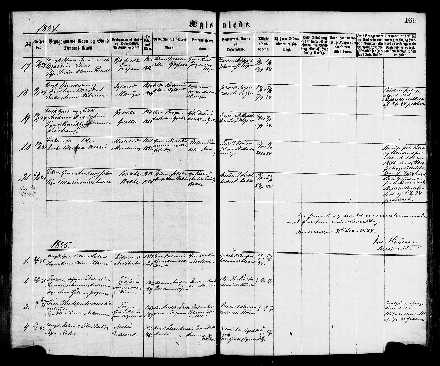 Bremanger sokneprestembete, SAB/A-82201/H/Hab/Haba/L0002: Parish register (copy) no. A 2, 1866-1889, p. 166