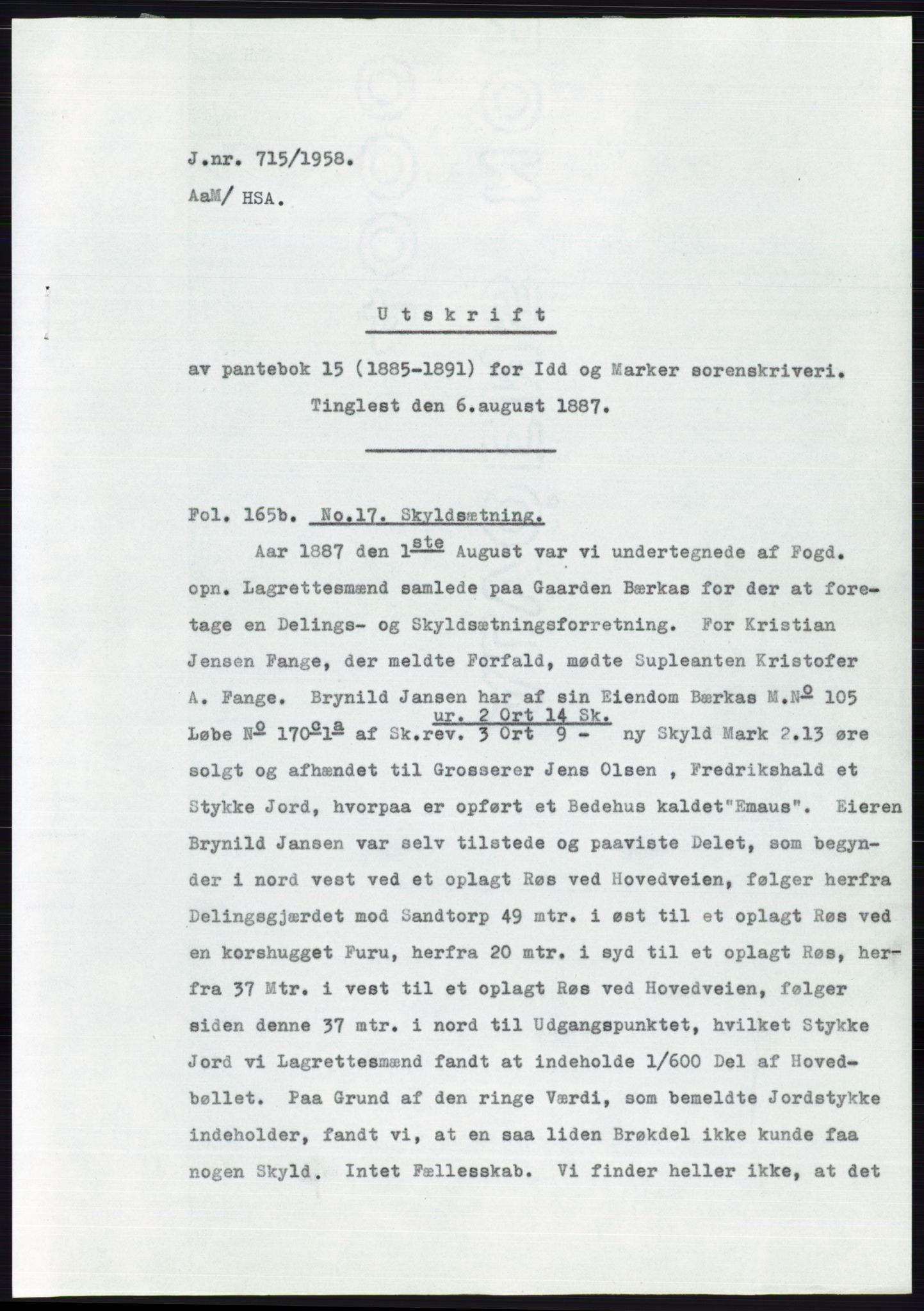 Statsarkivet i Oslo, AV/SAO-A-10621/Z/Zd/L0008: Avskrifter, j.nr 14-1096/1958, 1958, p. 298