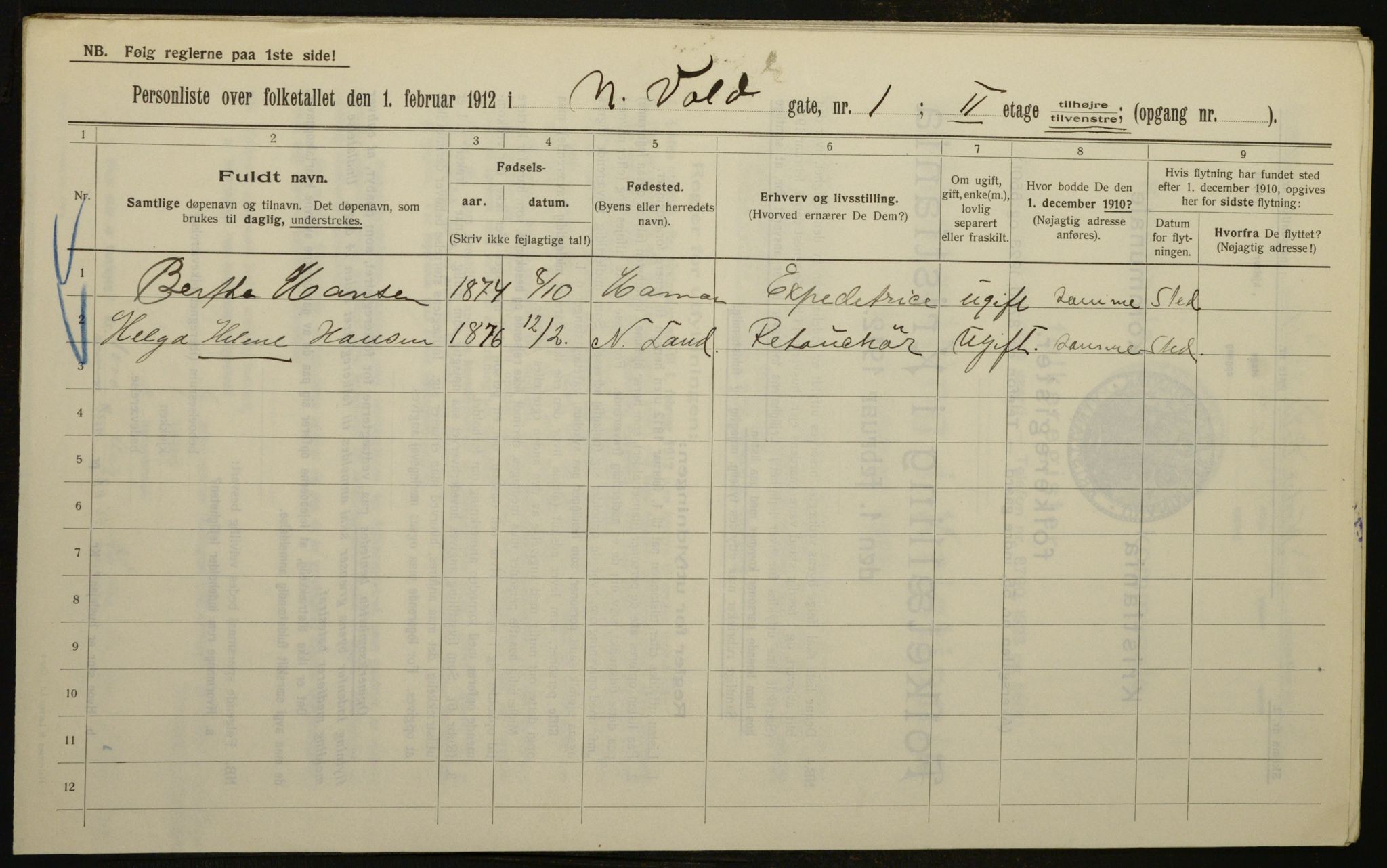 OBA, Municipal Census 1912 for Kristiania, 1912, p. 70125