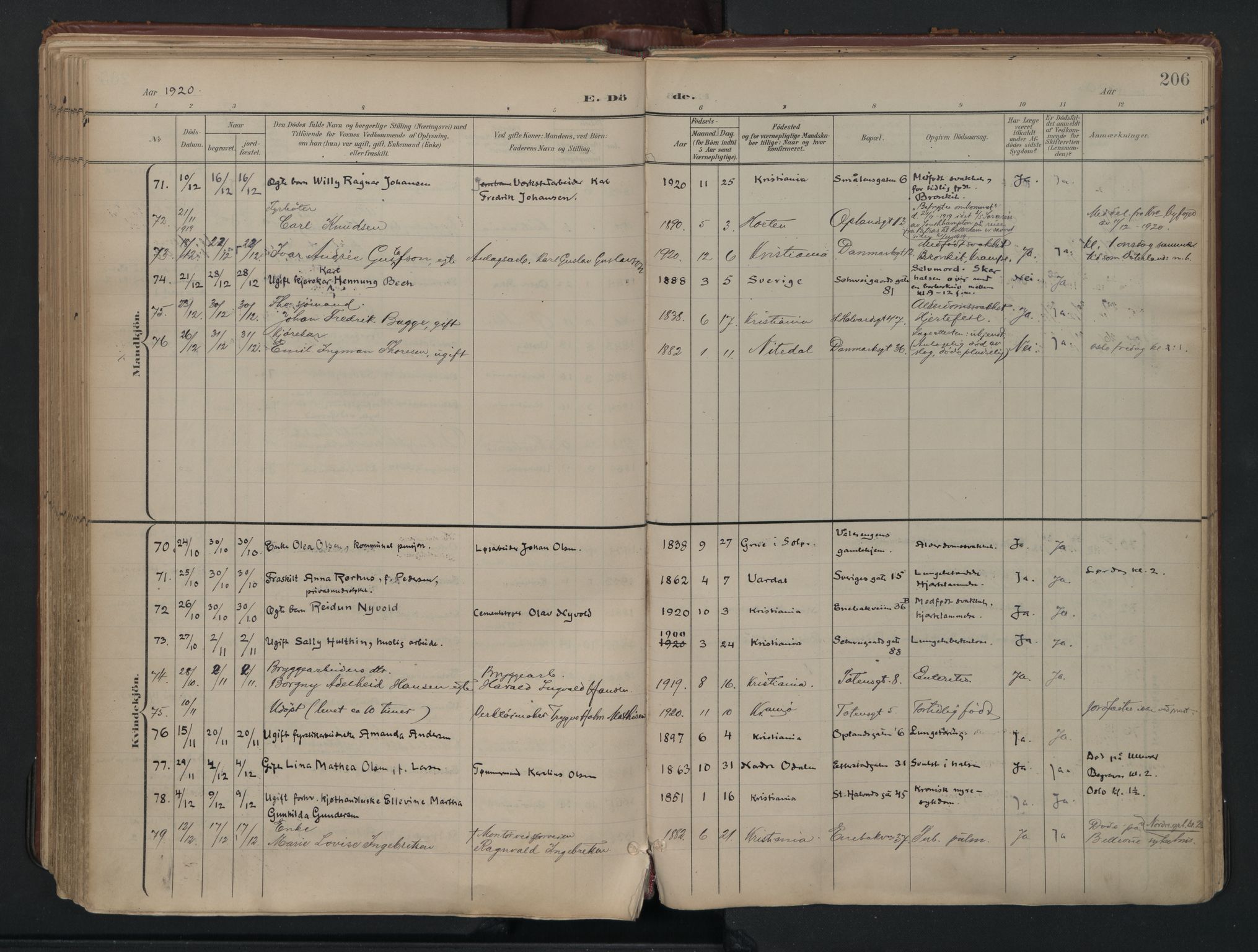 Vålerengen prestekontor Kirkebøker, AV/SAO-A-10878/F/Fa/L0003: Parish register (official) no. 3, 1899-1930, p. 206