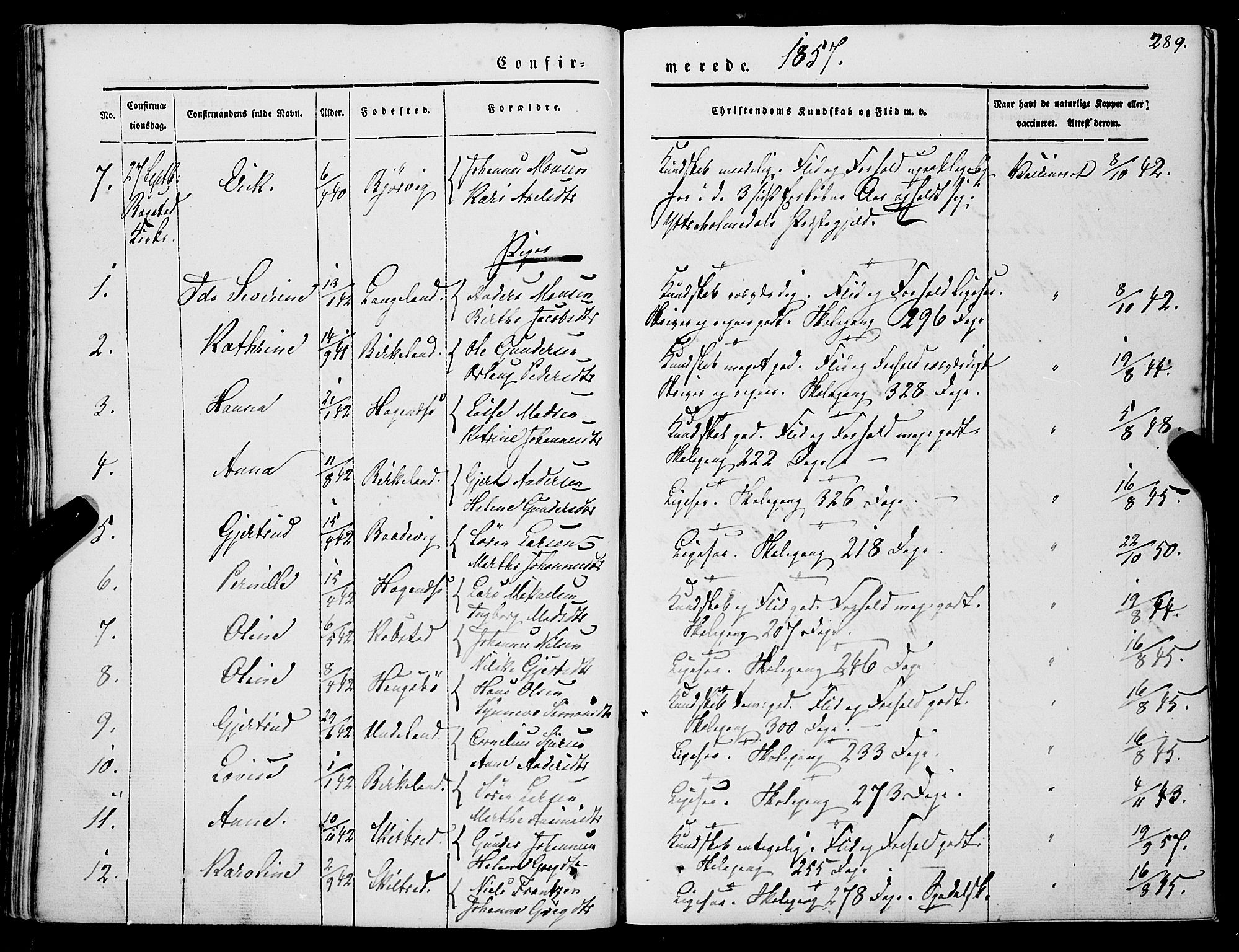 Gaular sokneprestembete, AV/SAB-A-80001/H/Haa: Parish register (official) no. A 4I, 1840-1859, p. 289