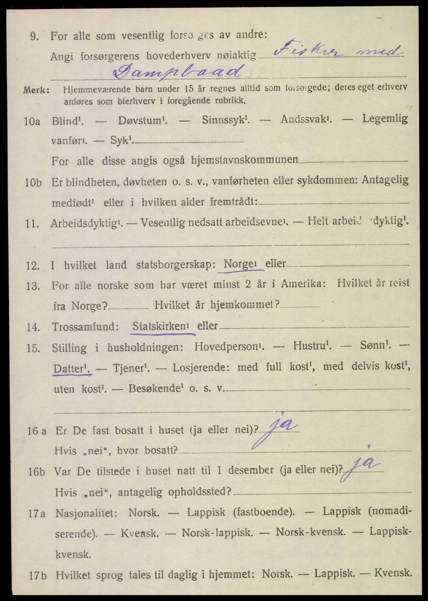 SAT, 1920 census for Nordvik, 1920, p. 1279