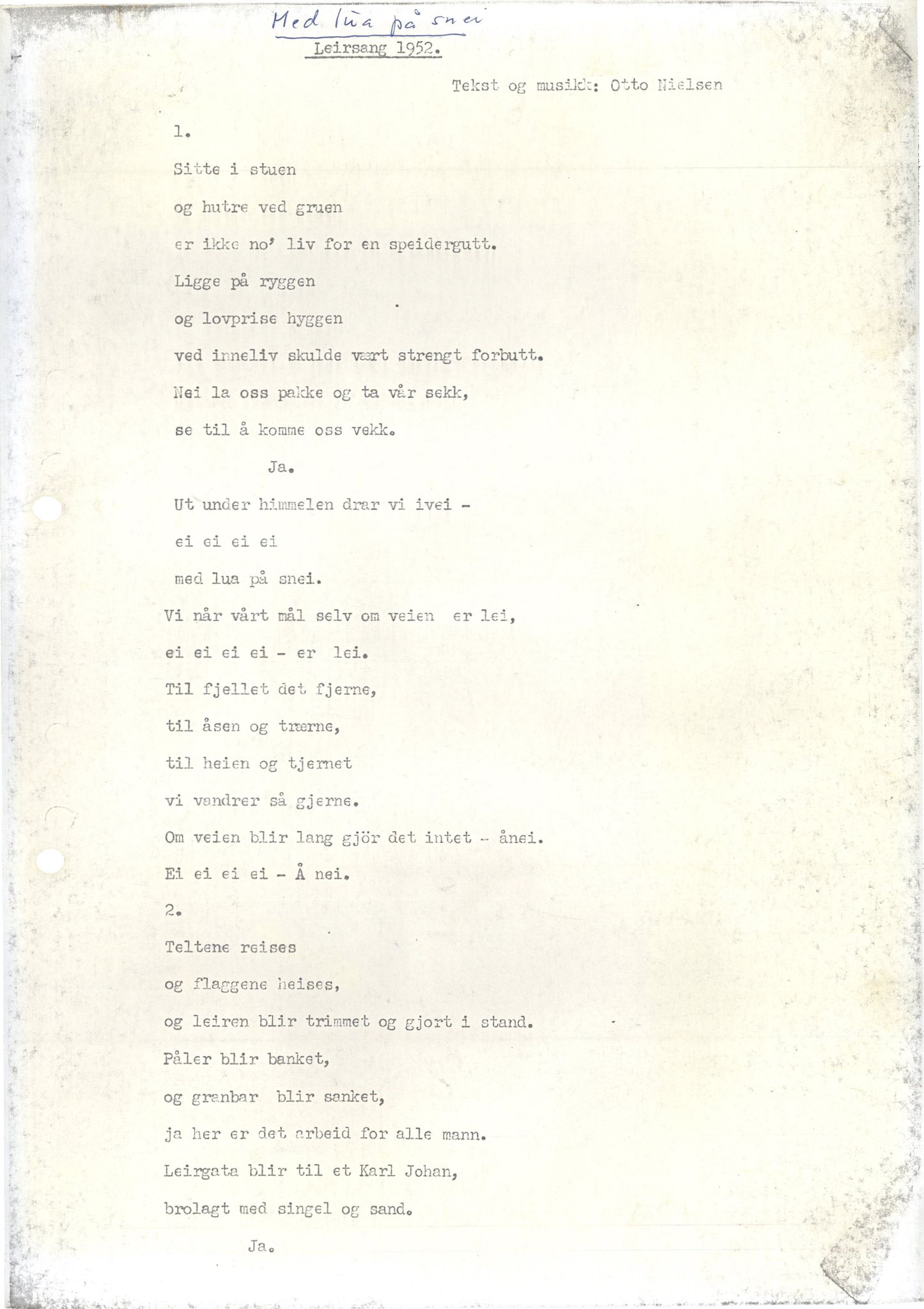 Otto Nielsen, TRKO/PA-1176/F/L0016/0277: Noter / Med lua på snei_tekst, 1952