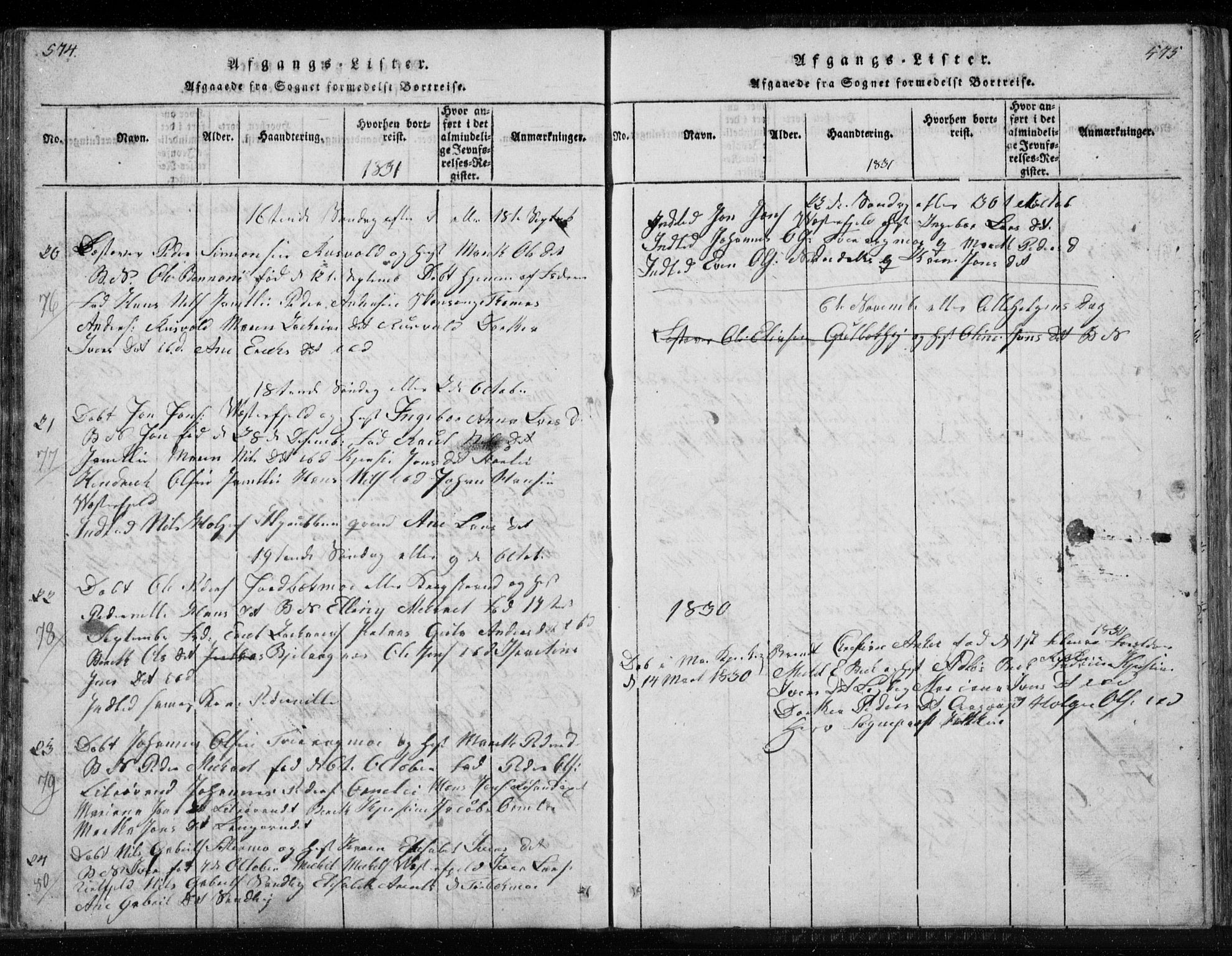 Ministerialprotokoller, klokkerbøker og fødselsregistre - Nordland, SAT/A-1459/827/L0412: Parish register (copy) no. 827C01, 1820-1841, p. 574-575