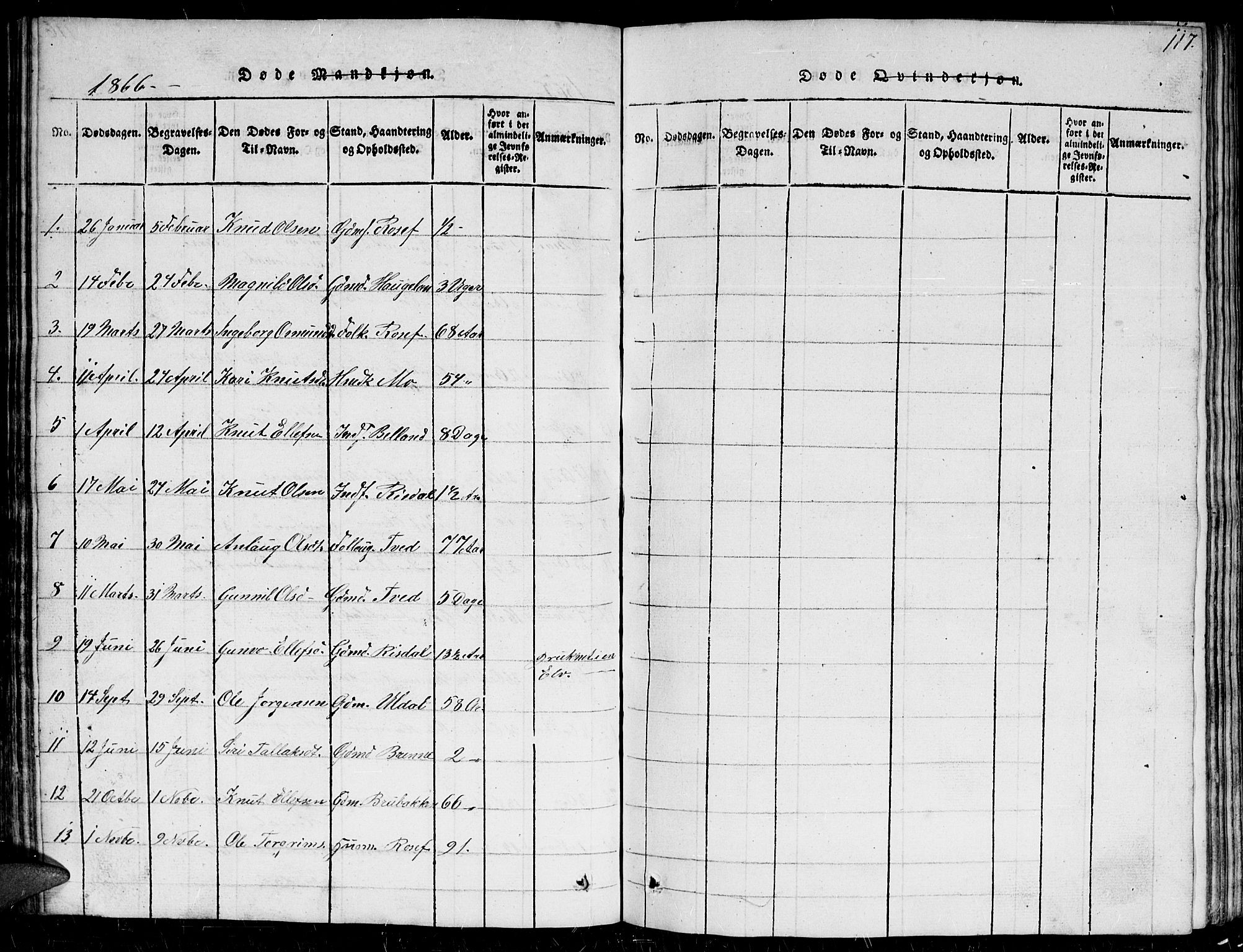 Herefoss sokneprestkontor, AV/SAK-1111-0019/F/Fb/Fbc/L0001: Parish register (copy) no. B 1, 1816-1866, p. 117