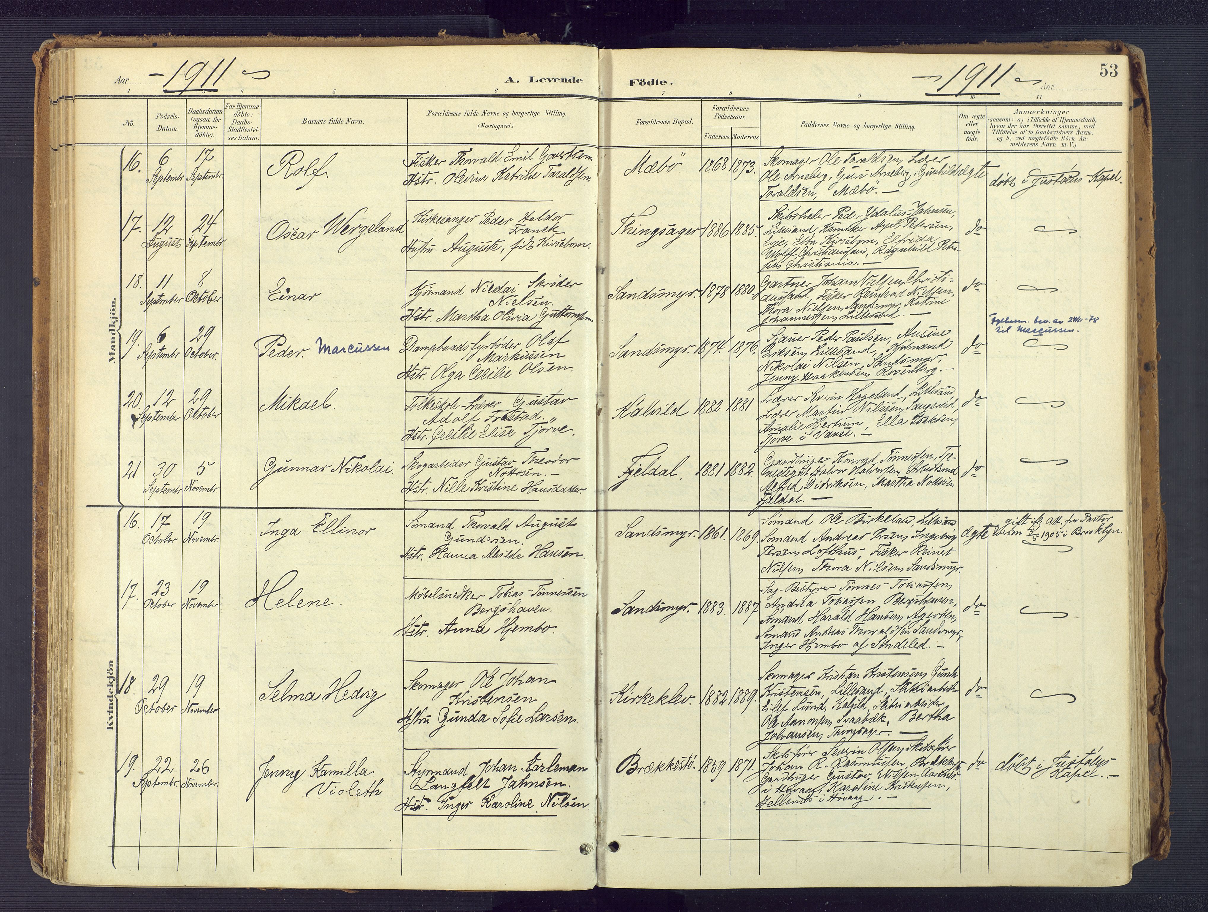 Vestre Moland sokneprestkontor, SAK/1111-0046/F/Fa/Fab/L0010: Parish register (official) no. A 10, 1900-1926, p. 53