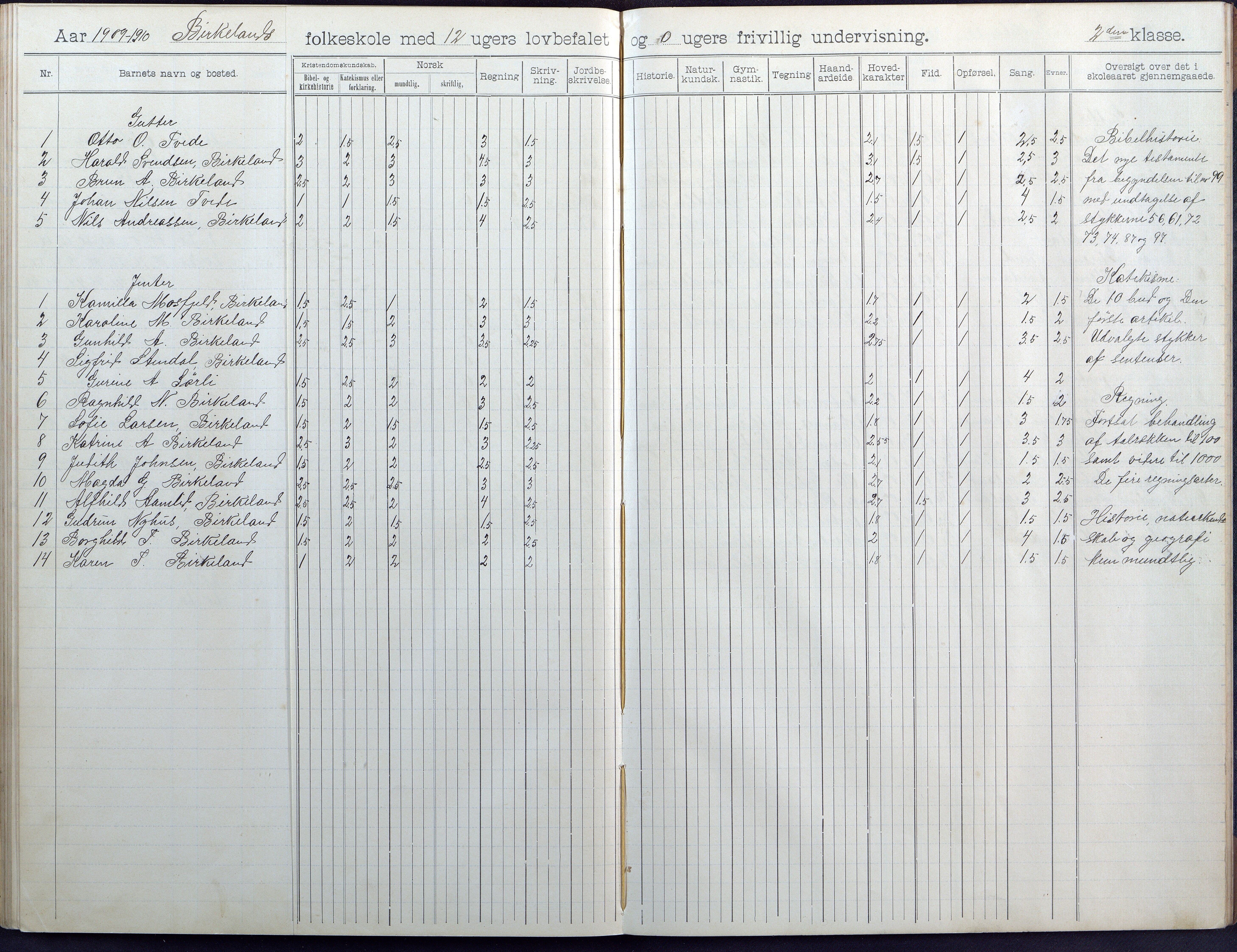 Birkenes kommune, Birkenes krets/Birkeland folkeskole frem til 1991, AAKS/KA0928-550a_91/F02/L0005: Skoleprotokoll, 1898-1911