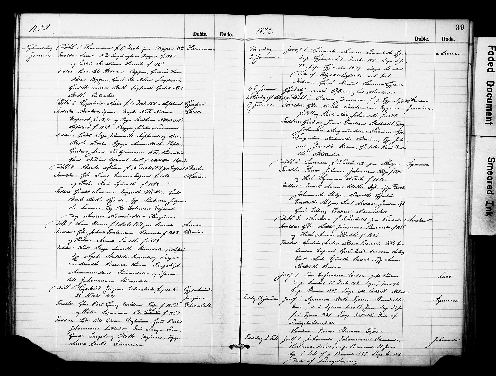 Sogndal sokneprestembete, AV/SAB-A-81301/H/Hab/Haba/L0001: Parish register (copy) no. A 1, 1887-1907, p. 39