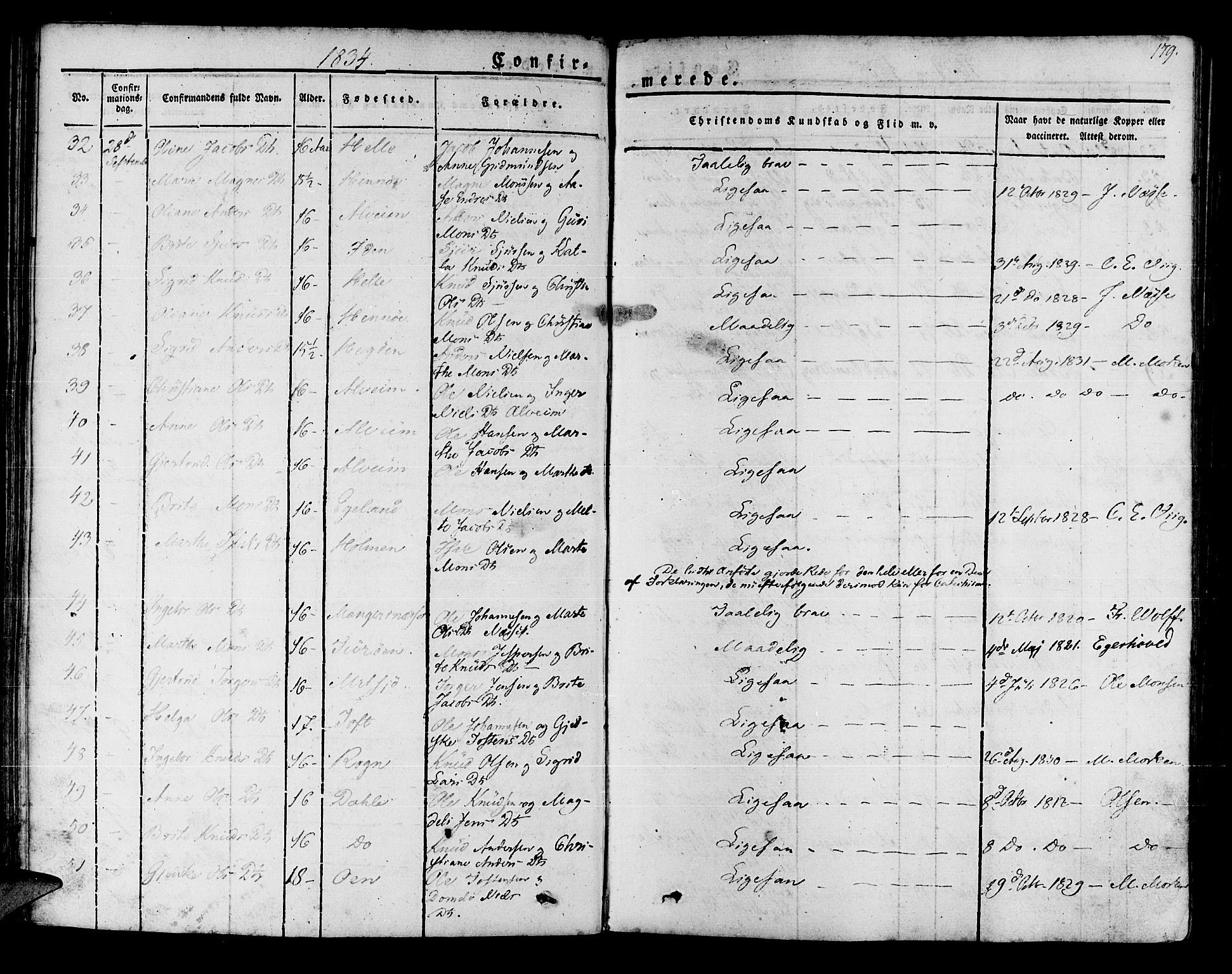 Manger sokneprestembete, SAB/A-76801/H/Haa: Parish register (official) no. A 4, 1824-1838, p. 179