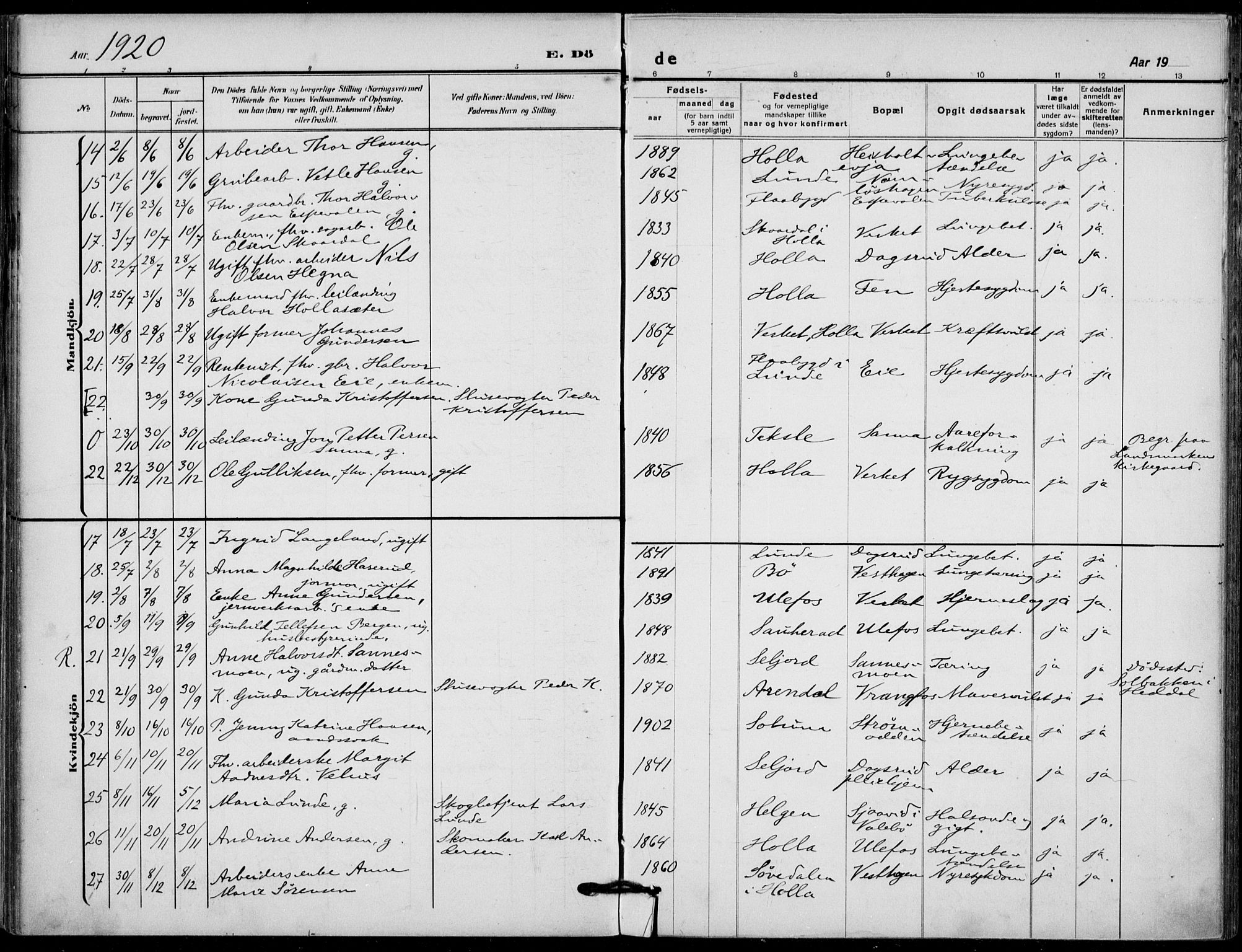 Holla kirkebøker, SAKO/A-272/F/Fa/L0012: Parish register (official) no. 12, 1907-1923