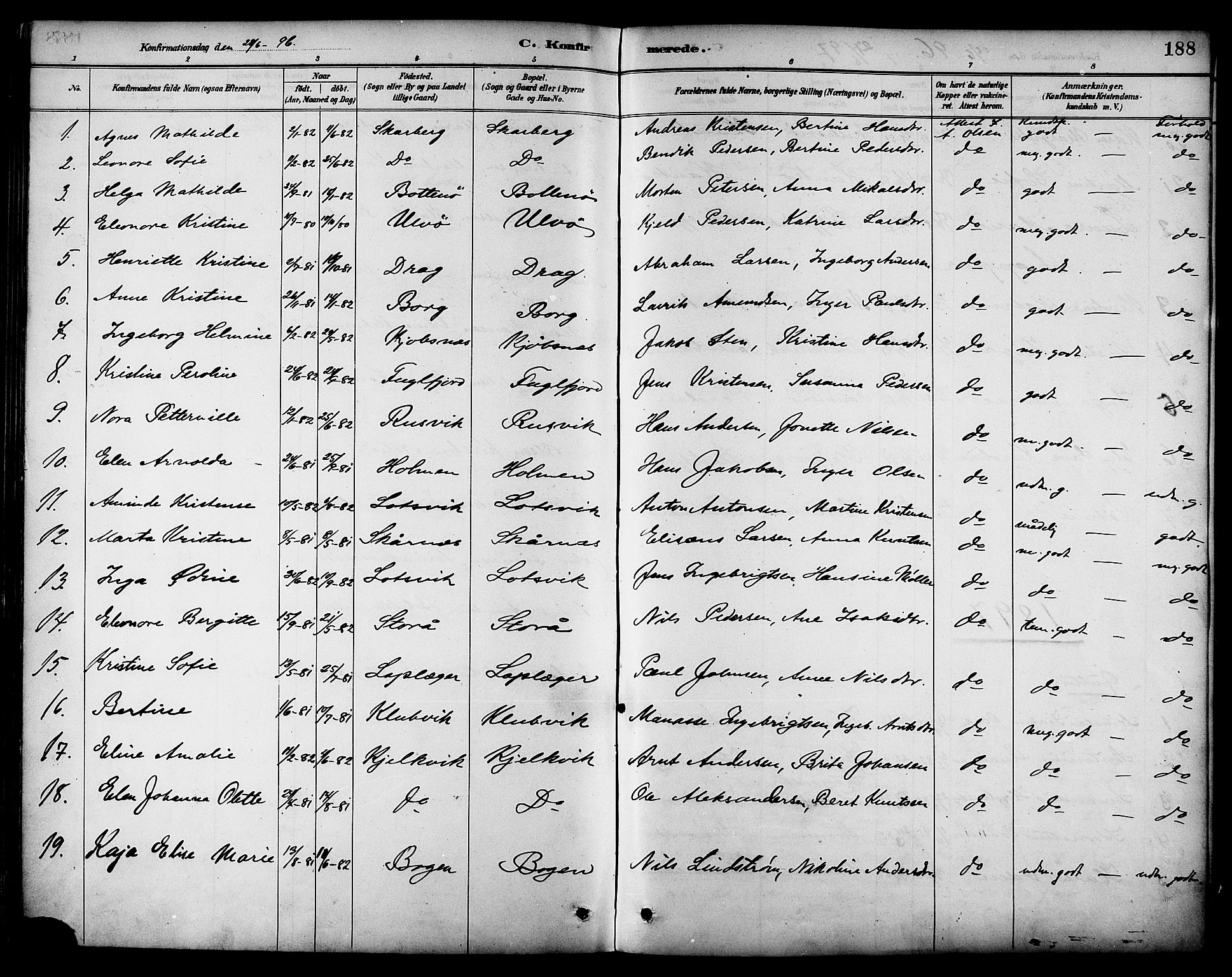 Ministerialprotokoller, klokkerbøker og fødselsregistre - Nordland, AV/SAT-A-1459/861/L0869: Parish register (official) no. 861A04, 1889-1903, p. 188