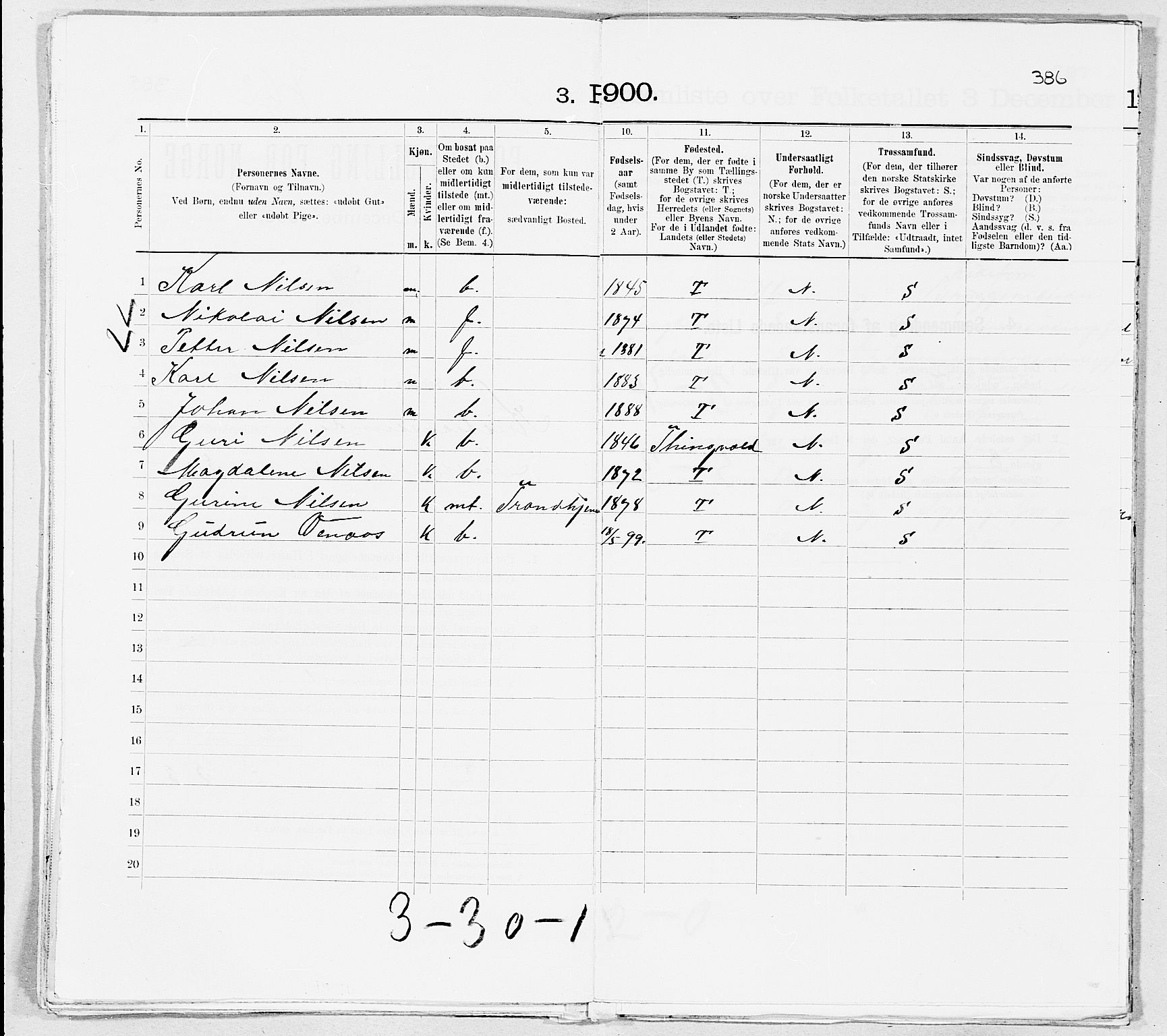 SAT, 1900 census for Kristiansund, 1900, p. 6029