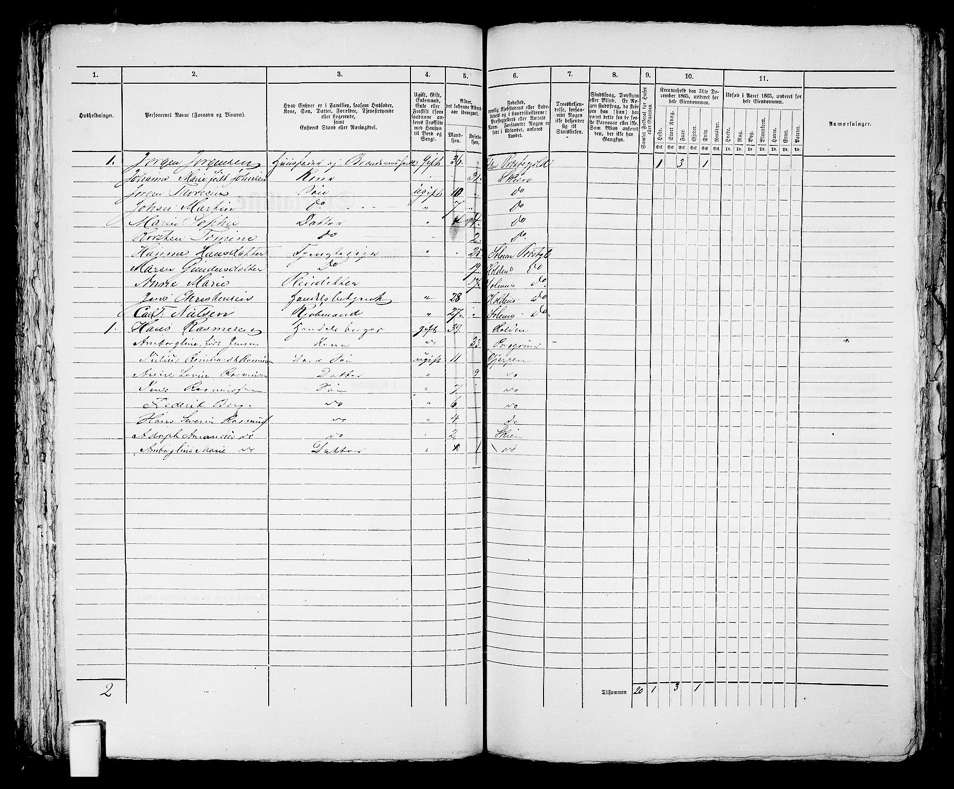 RA, 1865 census for Skien, 1865, p. 587