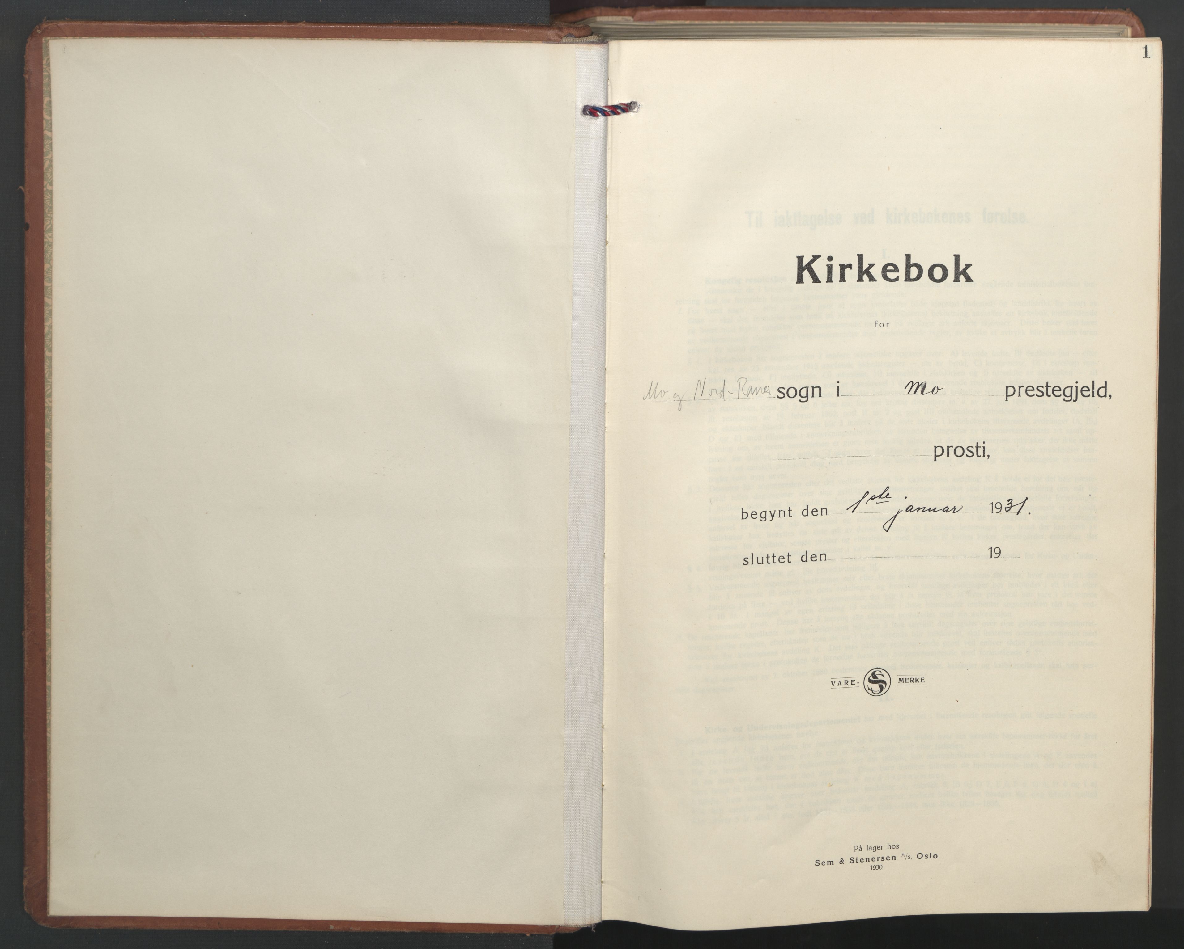 Ministerialprotokoller, klokkerbøker og fødselsregistre - Nordland, SAT/A-1459/827/L0425: Parish register (copy) no. 827C14, 1931-1946, p. 1