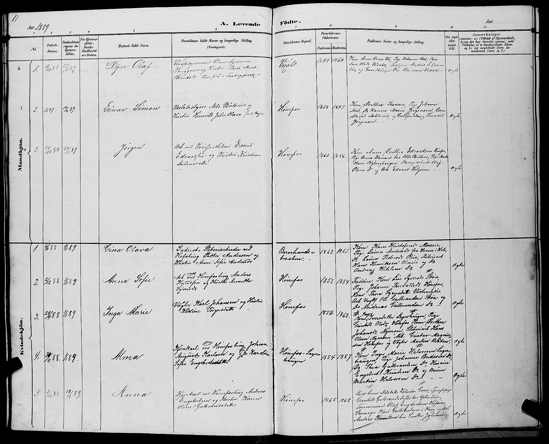 Hønefoss kirkebøker, SAKO/A-609/G/Ga/L0002: Parish register (copy) no. 2, 1888-1904, p. 11