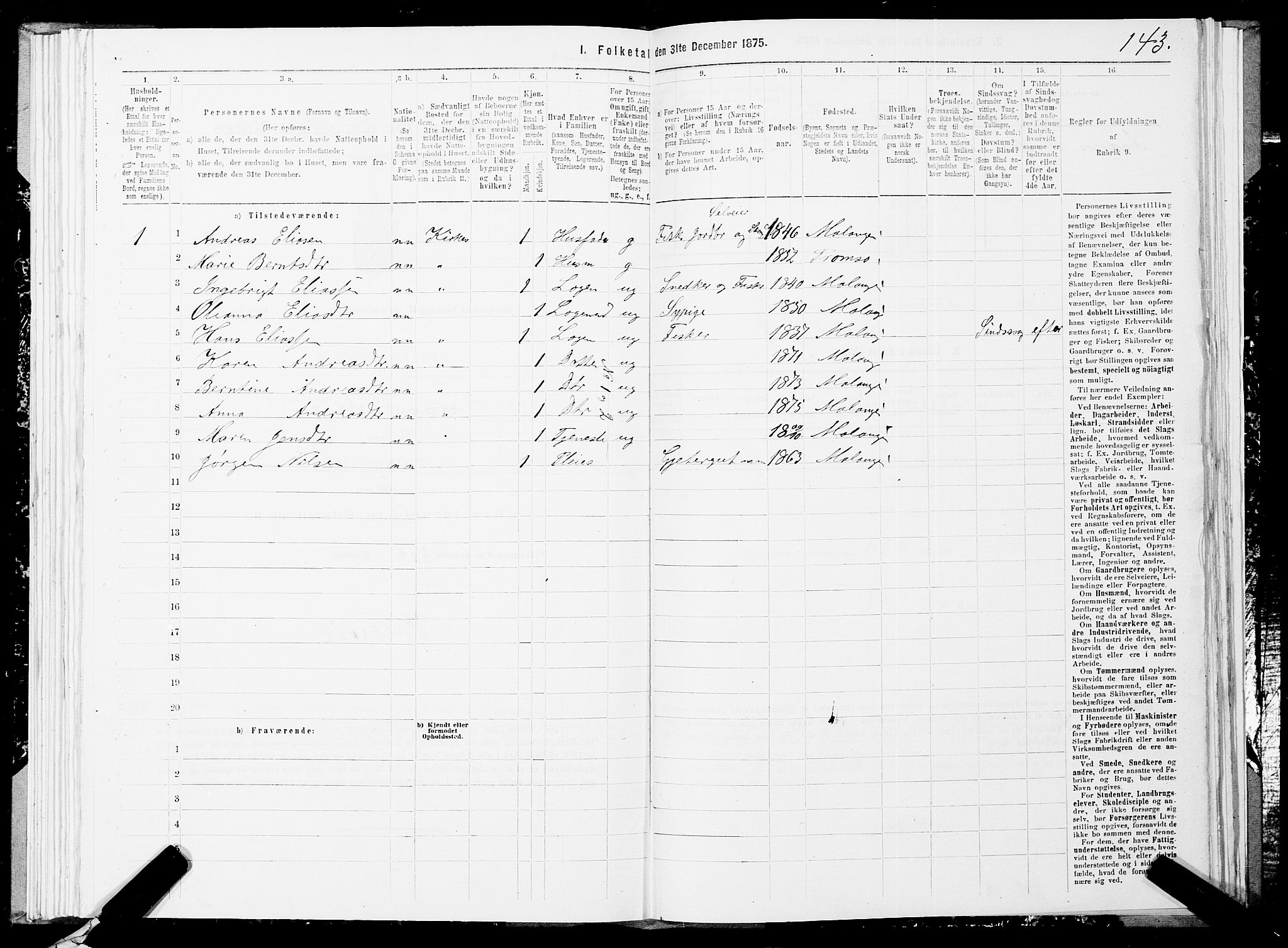 SATØ, 1875 census for 1933P Balsfjord, 1875, p. 4143