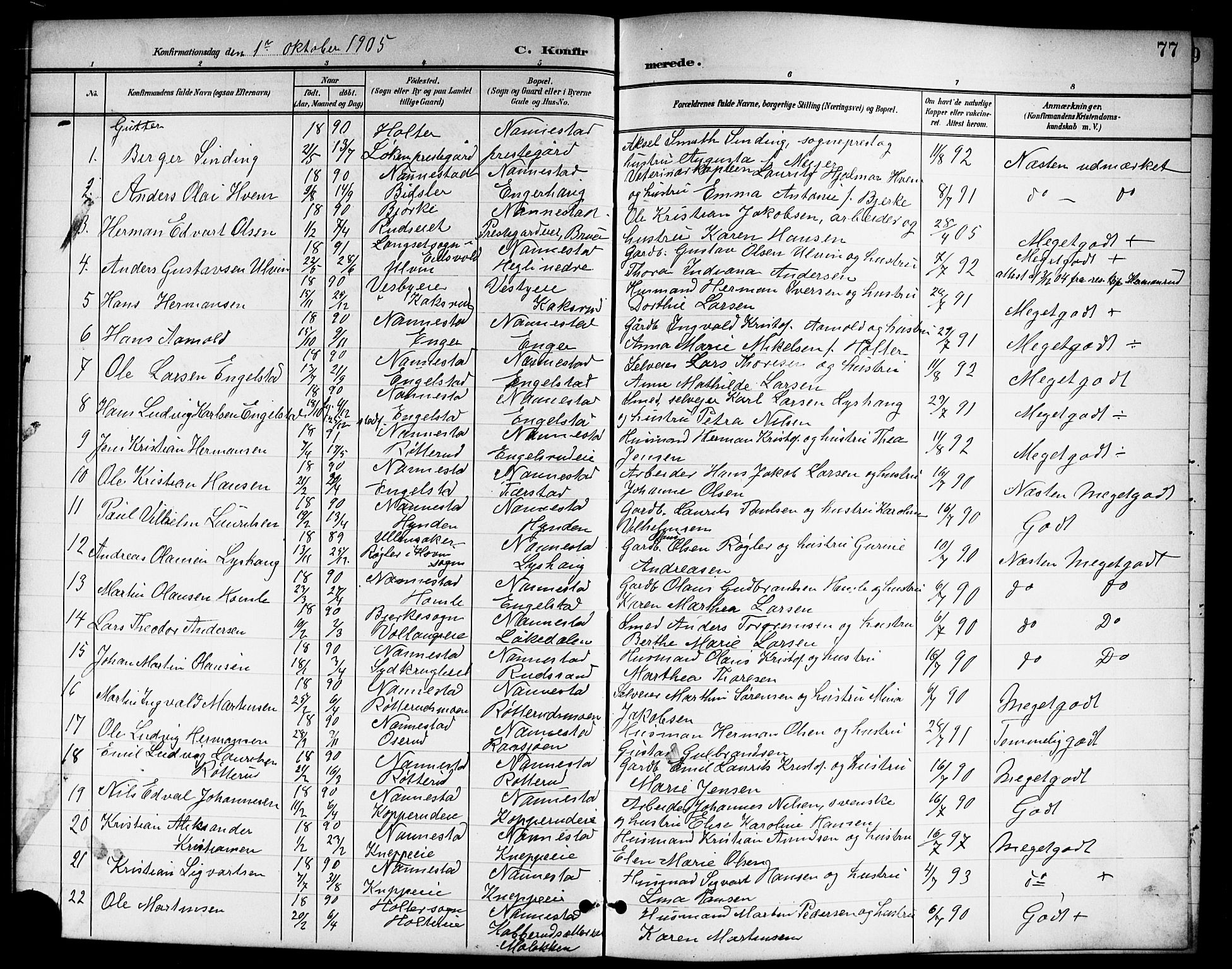Nannestad prestekontor Kirkebøker, SAO/A-10414a/G/Ga/L0002: Parish register (copy) no. I 2, 1901-1913, p. 77