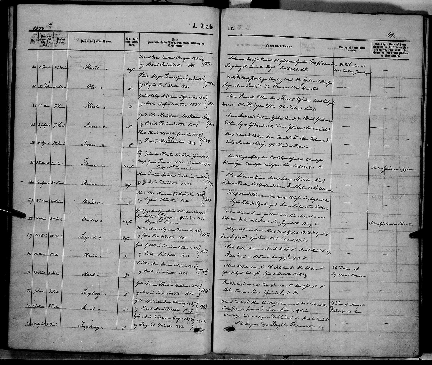 Vang prestekontor, Valdres, SAH/PREST-140/H/Ha/L0007: Parish register (official) no. 7, 1865-1881, p. 44